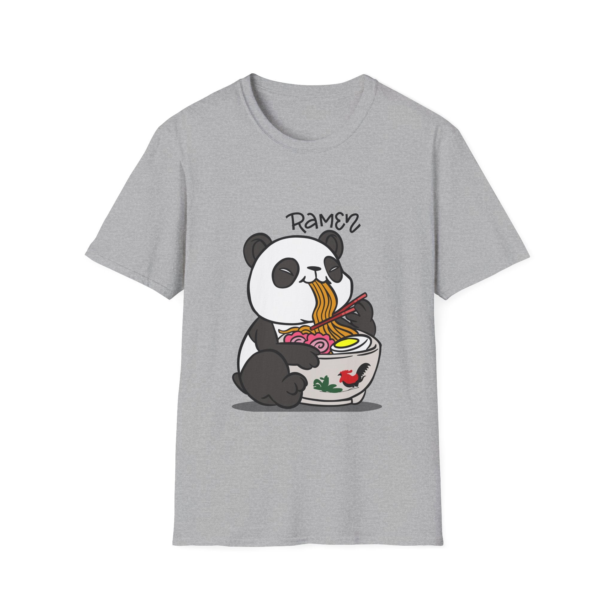 Cute Panda Ramen T-Shirt, Unisex Softstyle Tee, Foodie Gift, Casual Wear, Animal Lover Shirt, Fun Graphic T-Shirt