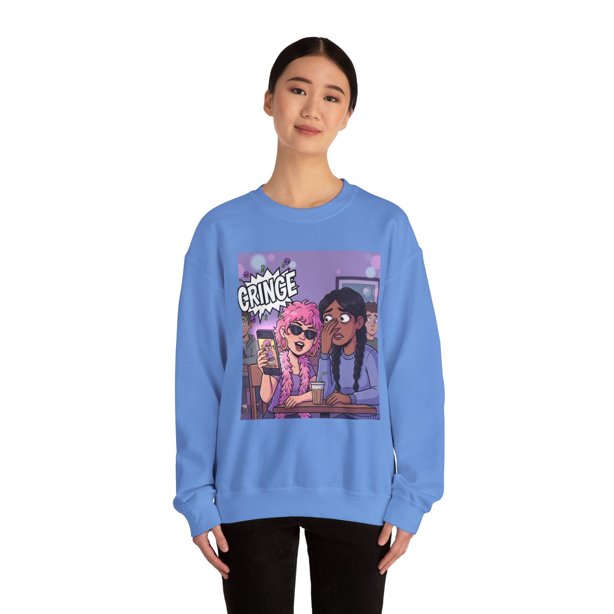 Cringe Friends Illustration Sweatshirt | Cartoon Cafe Scene