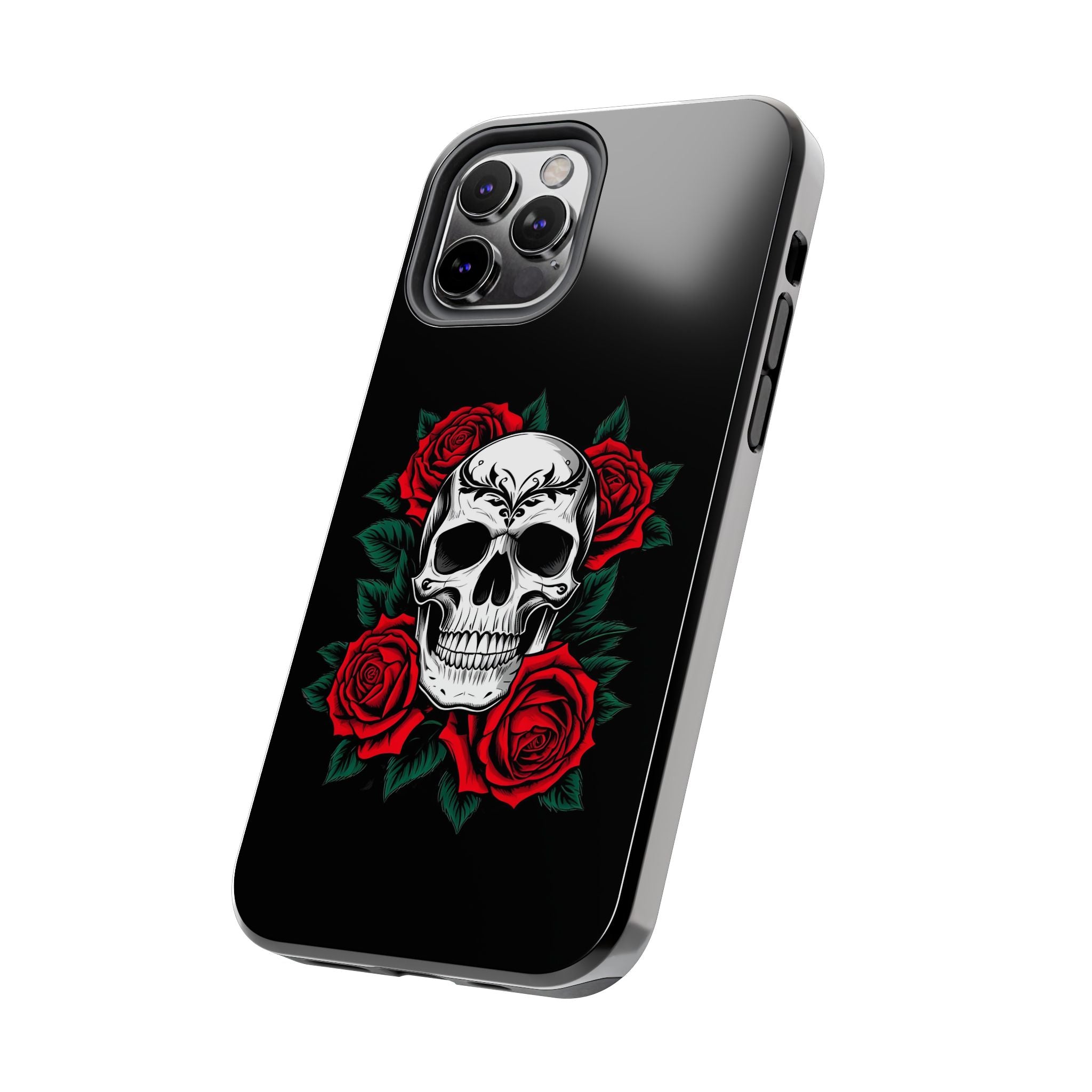 Skull and Roses Tough Phone Case — Durable Protective iPhone Cover with Vibrant Wing Design