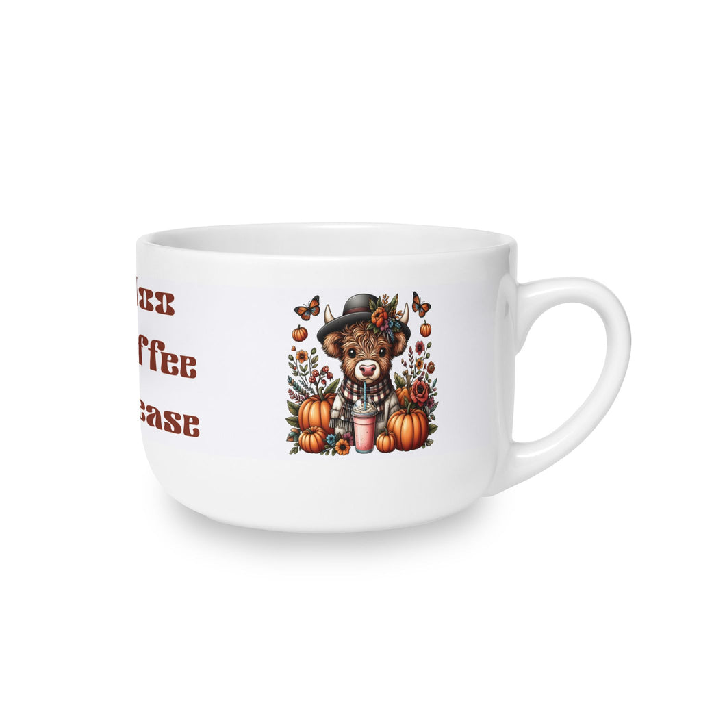 Ceramic Latte Mug — "More Coffee Please" with Fall Pumpkin Bouquet — 25oz
