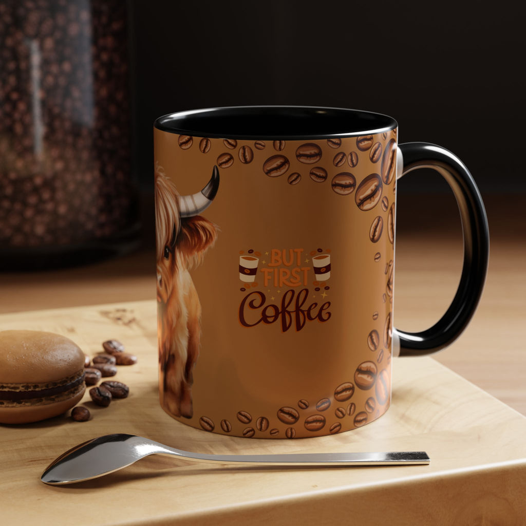 Highland Cow Coffee Mug — 'But First Coffee' Highland Cow Accent Mug (11/15oz)