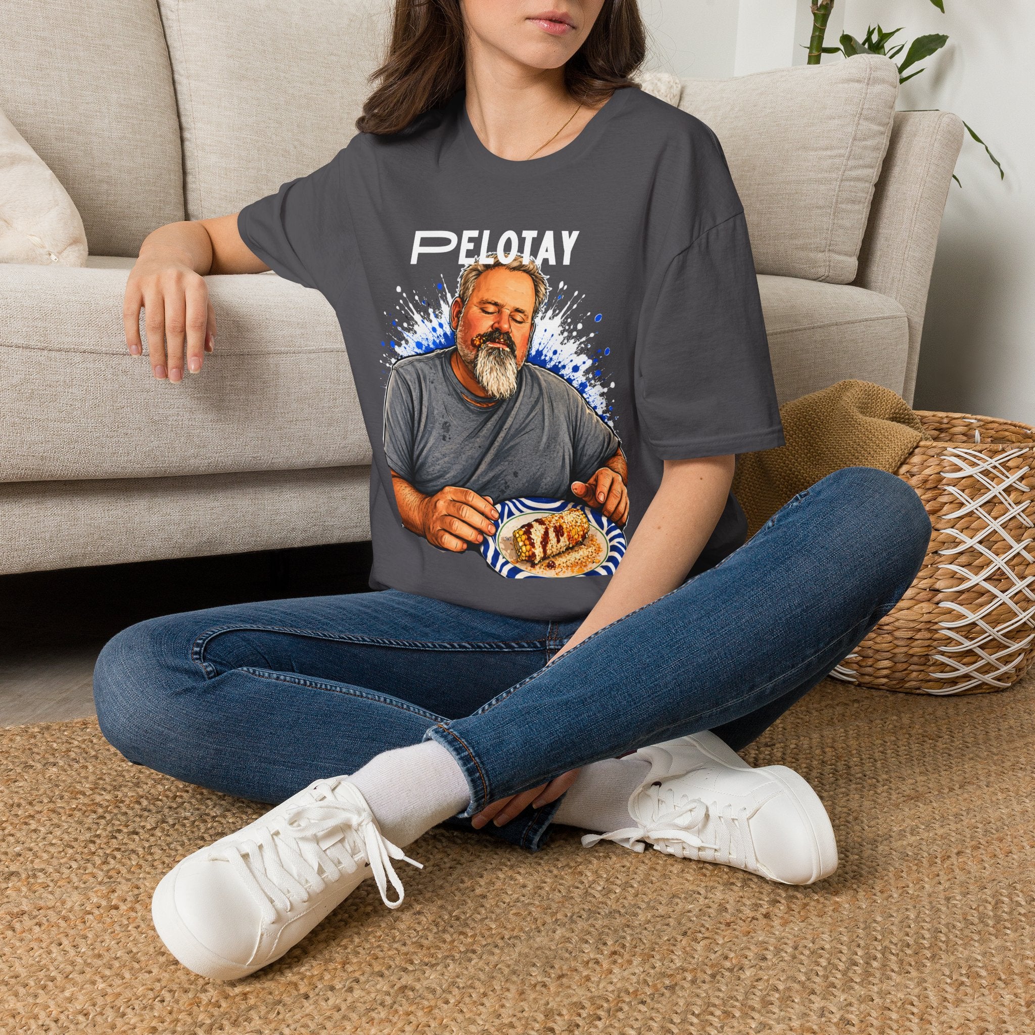 T-Shirt — Bearded Man Enjoying Mexican Elote for the First Time Illustration