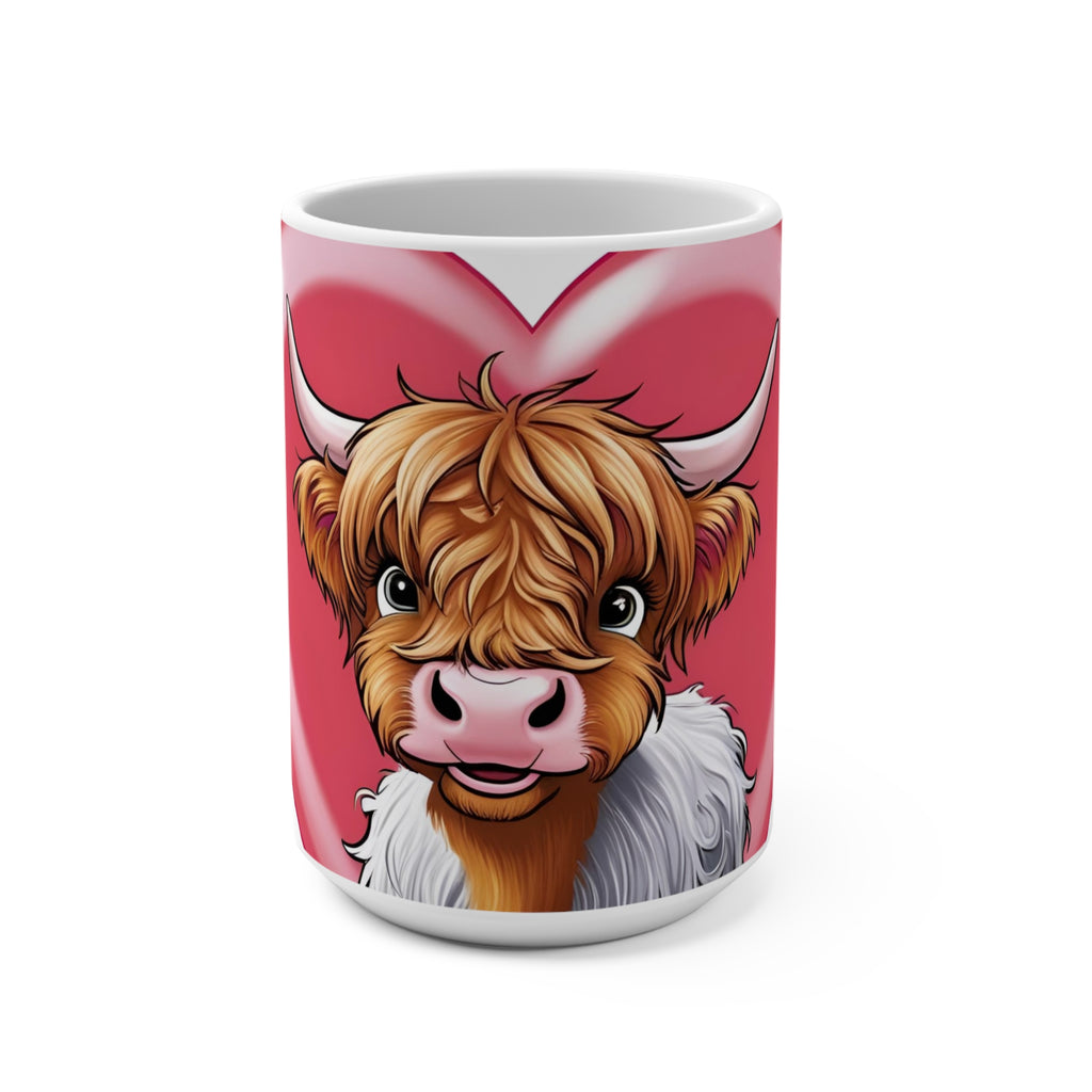 Highland Cow Love Mug - 15oz Cute Heart Design