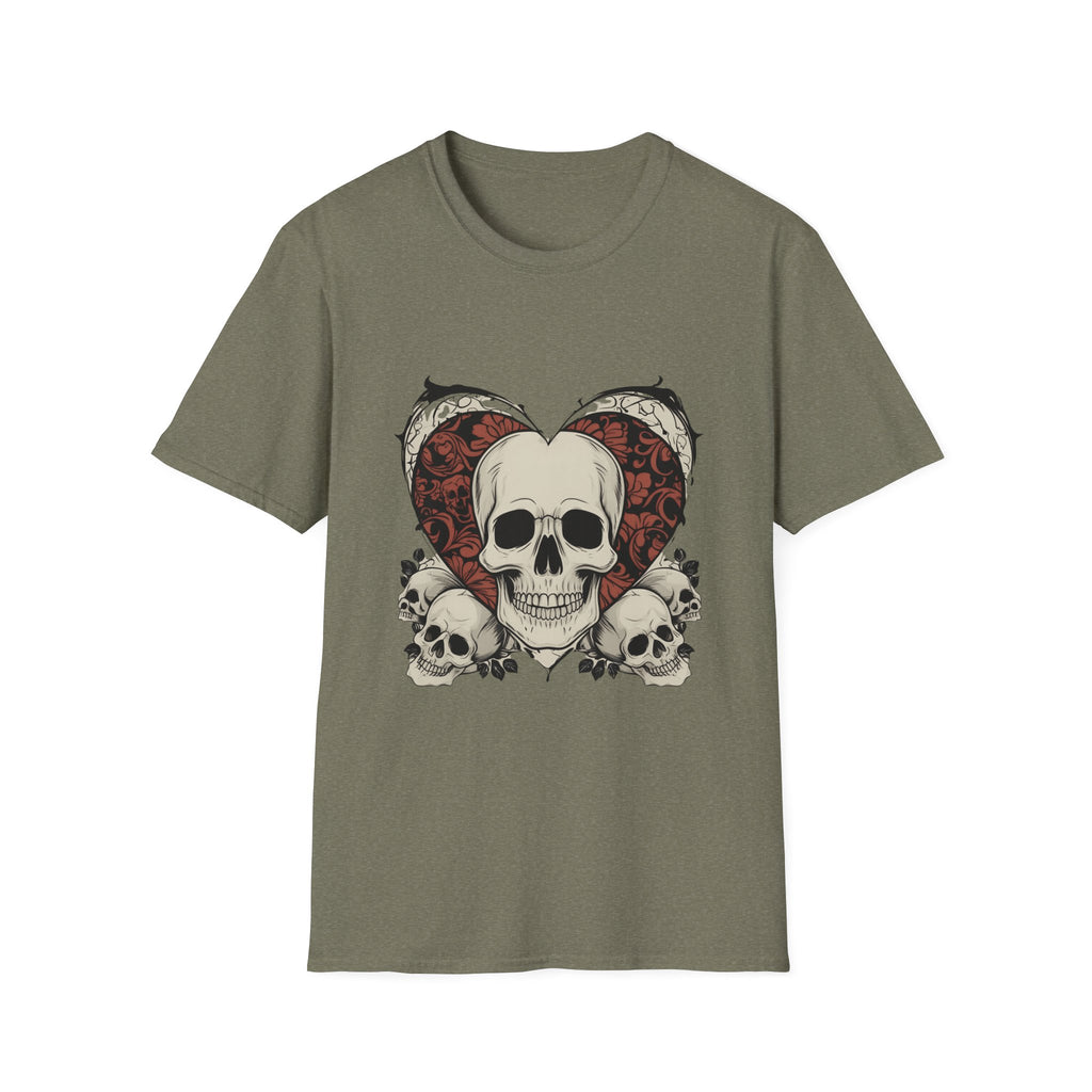 Skull Heart Graphic Tee - Edgy Unisex T-Shirt for Halloween, Gothic Style, Alternative Fashion, Gift for Her/Him