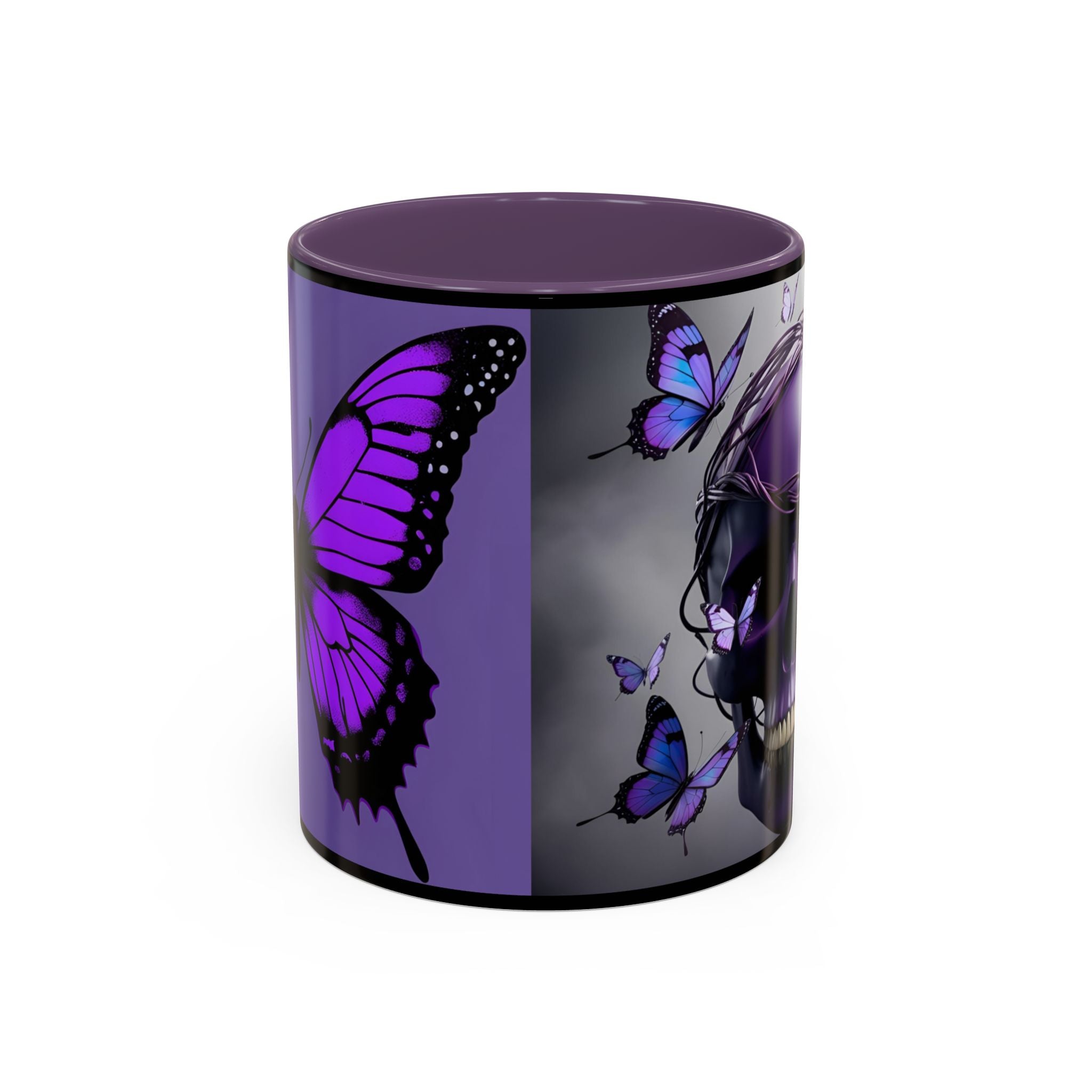 Purple Coffee Cup Gothic Skull & Butterflies Accent Coffee Mug
