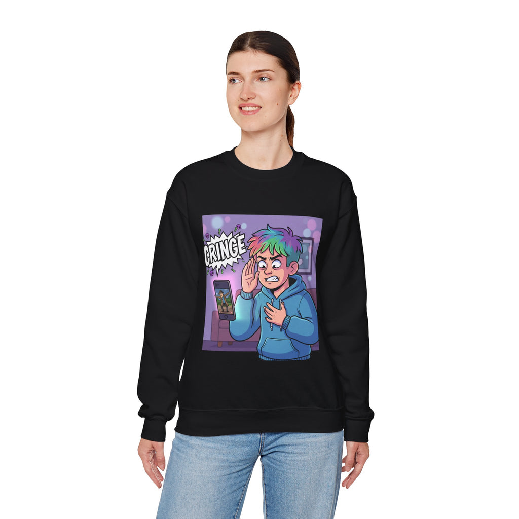 Cringe Reaction Cartoon Boy Sweatshirt | Funny Phone Call Illustration