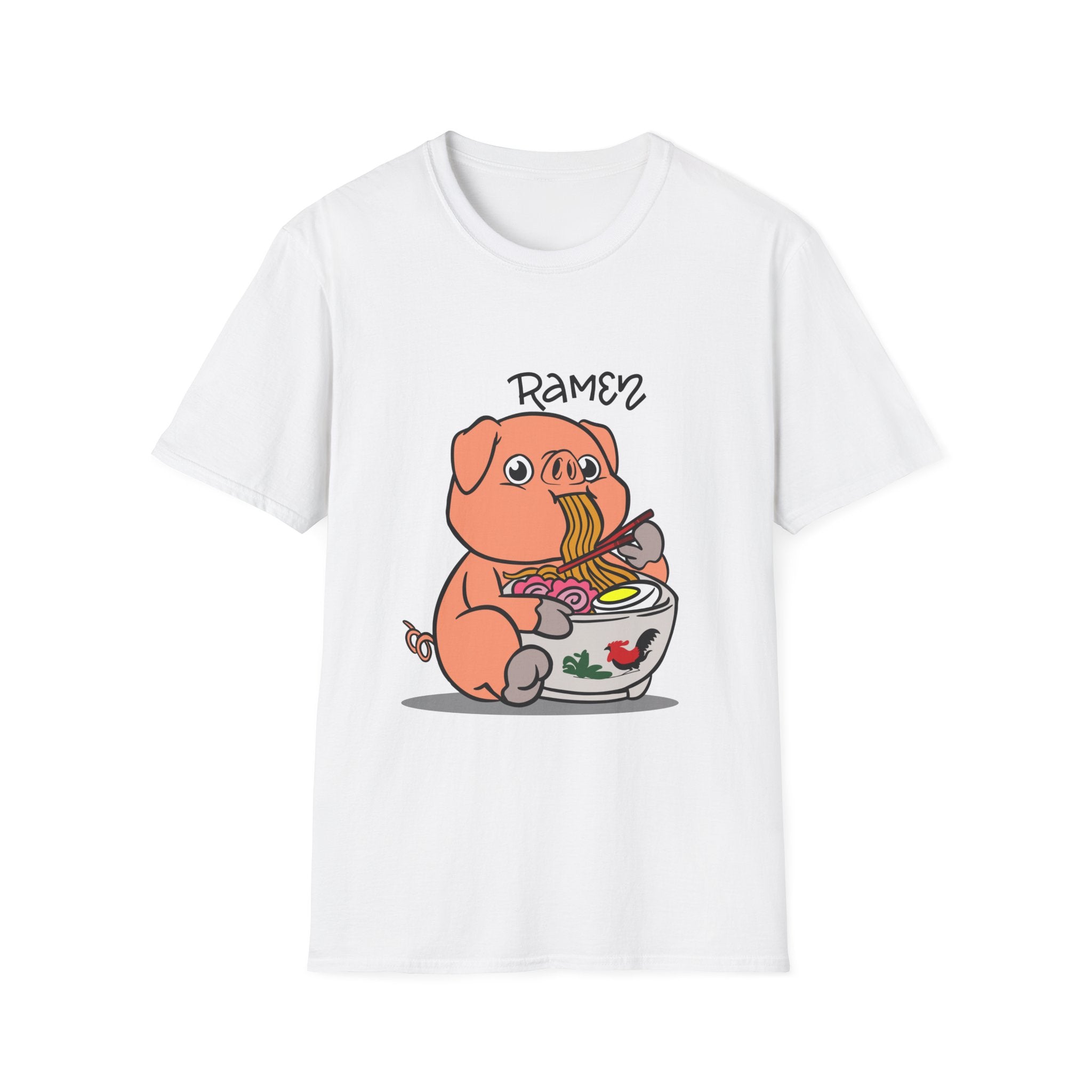 Cute Ramen Pig T-Shirt, Graphic Tee for Foodies, Funny Shirt Gift for Ramen Lovers, Casual Wear, Unique Animal Design