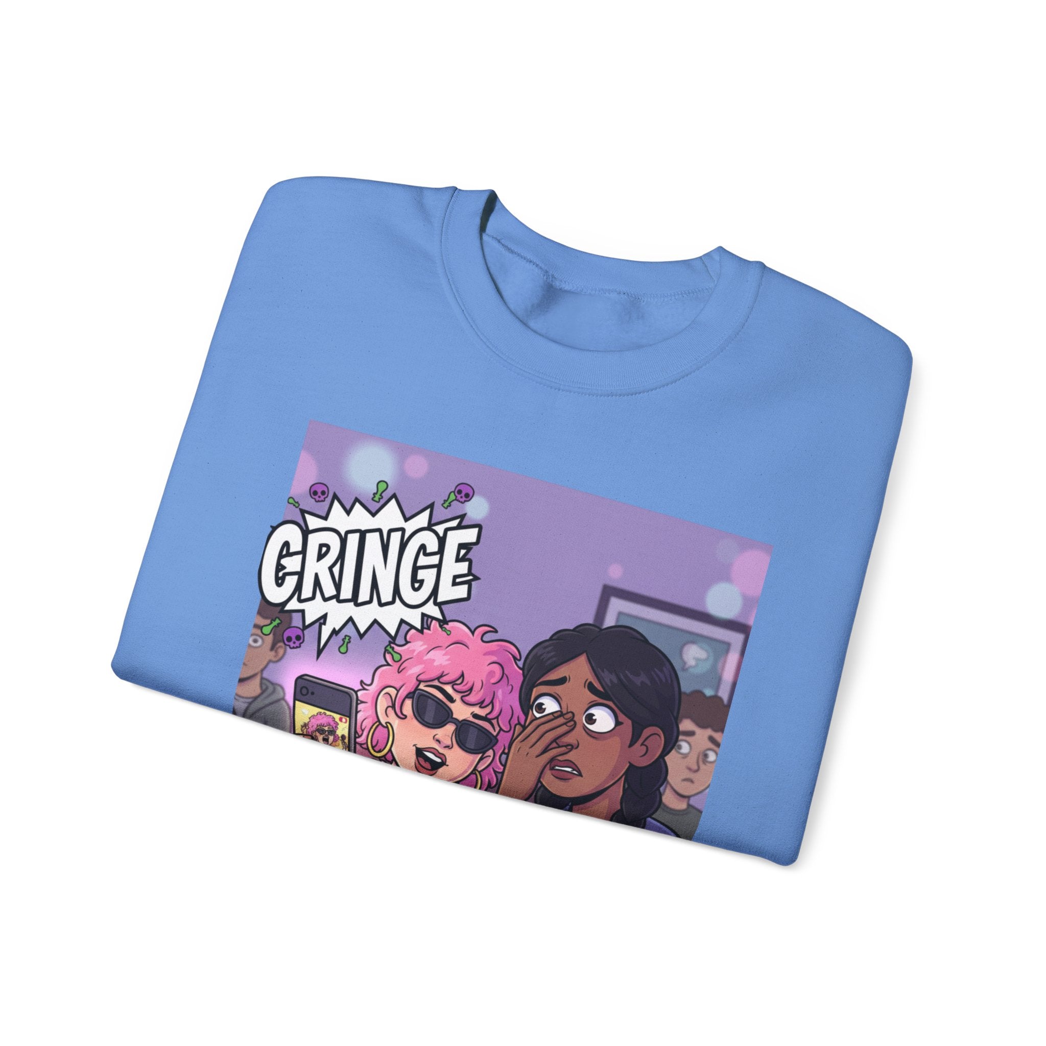 Cringe Friends Illustration Sweatshirt | Cartoon Cafe Scene