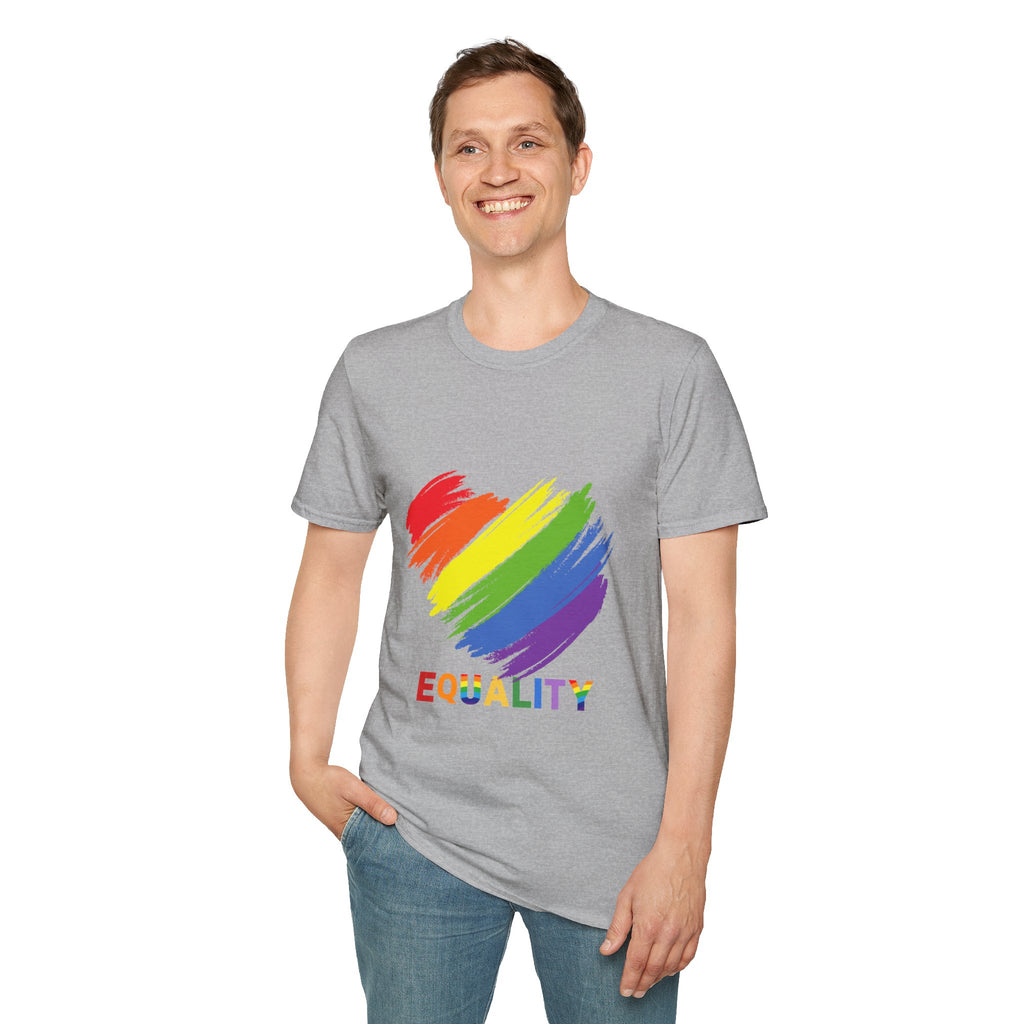 Unisex Equality Pride T-Shirt, LGBTQ+ Apparel, Rainbow Heart Tee, Gift for Allies, Softstyle Anniversary Shirt