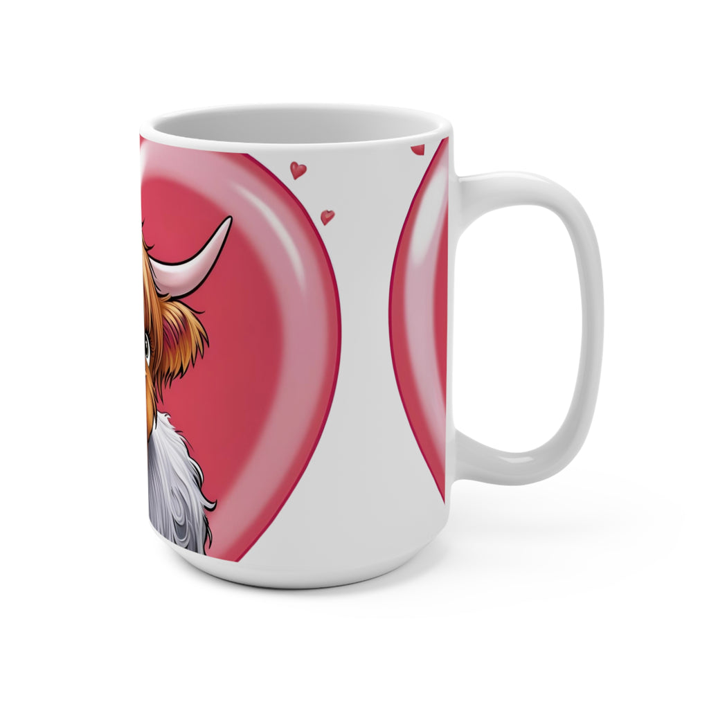Highland Cow Love Mug - 15oz Cute Heart Design