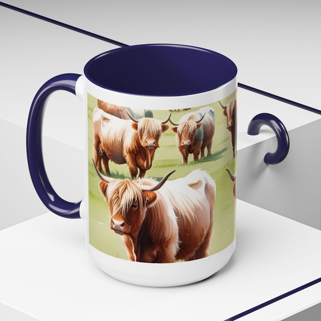 Highland Cow Accent Coffee Mug — Cute Rustic Cattle Farm Design (11/15 oz)