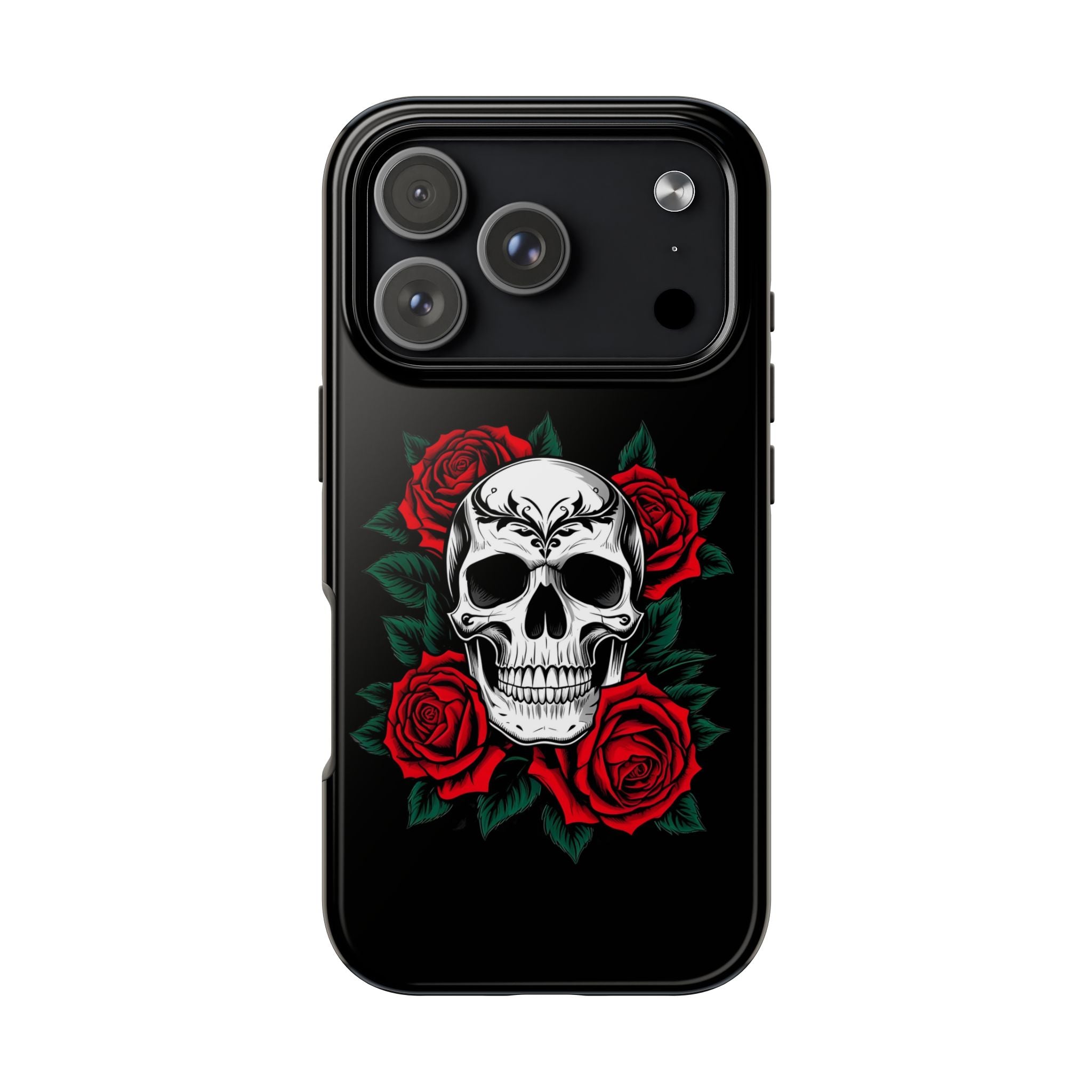 Skull and Roses Tough Phone Case — Durable Protective iPhone Cover with Vibrant Wing Design
