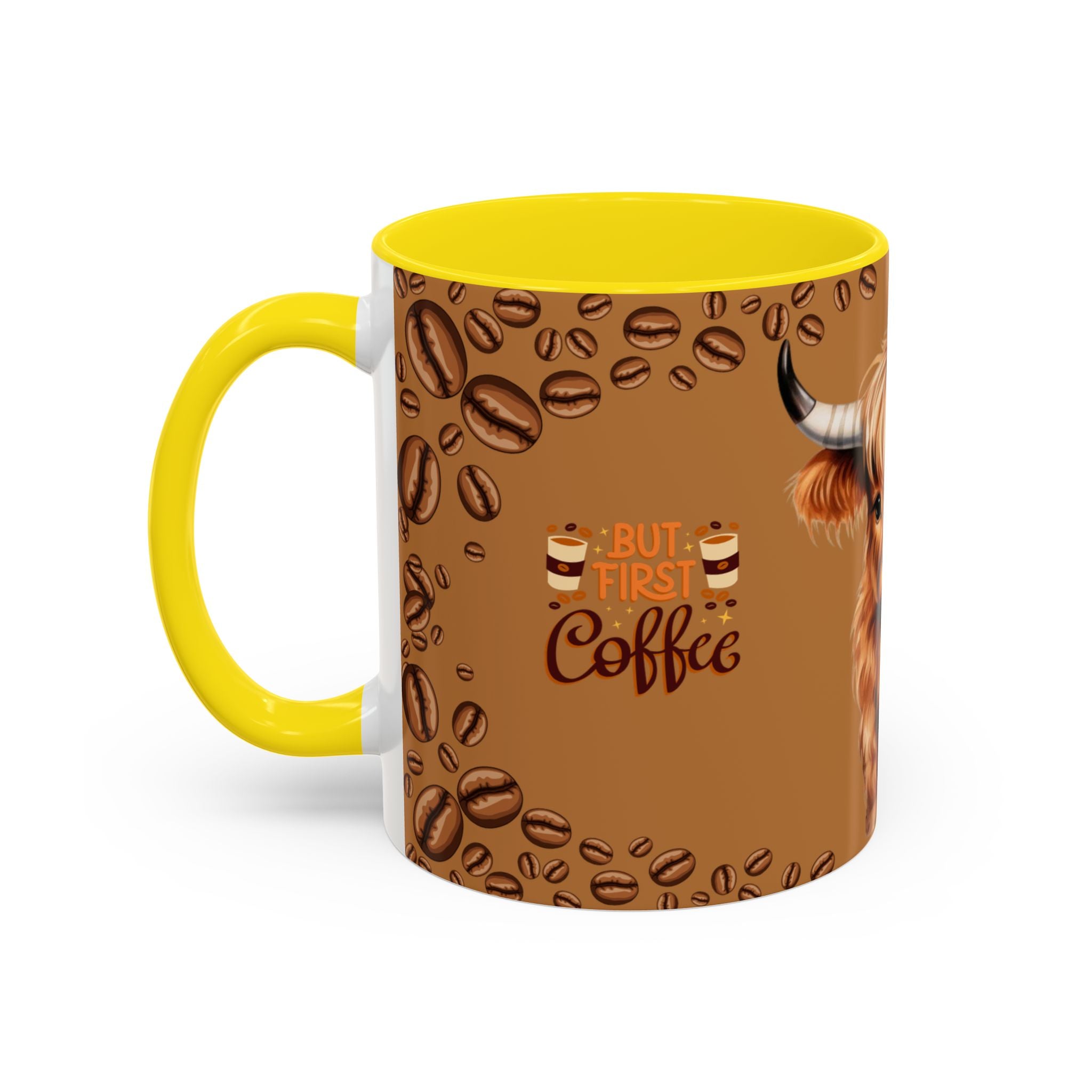 Highland Cow Coffee Mug — 'But First Coffee' Highland Cow Accent Mug (11/15oz)