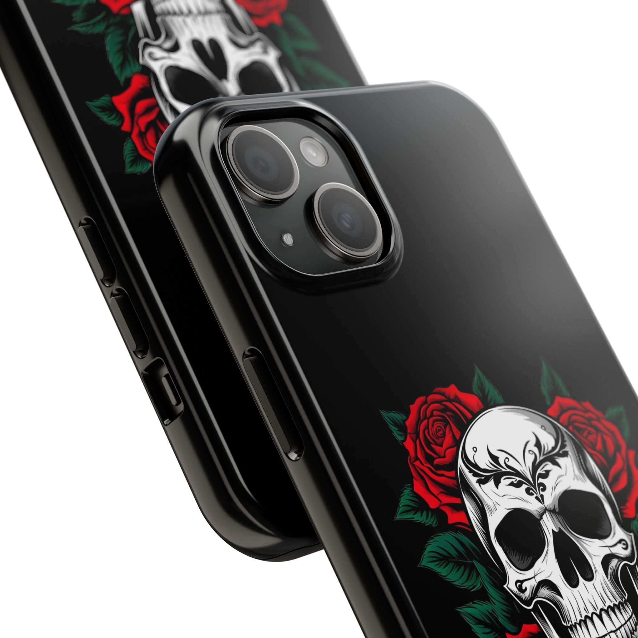 Skull and Roses Tough Phone Case — Durable Protective iPhone Cover with Vibrant Wing Design