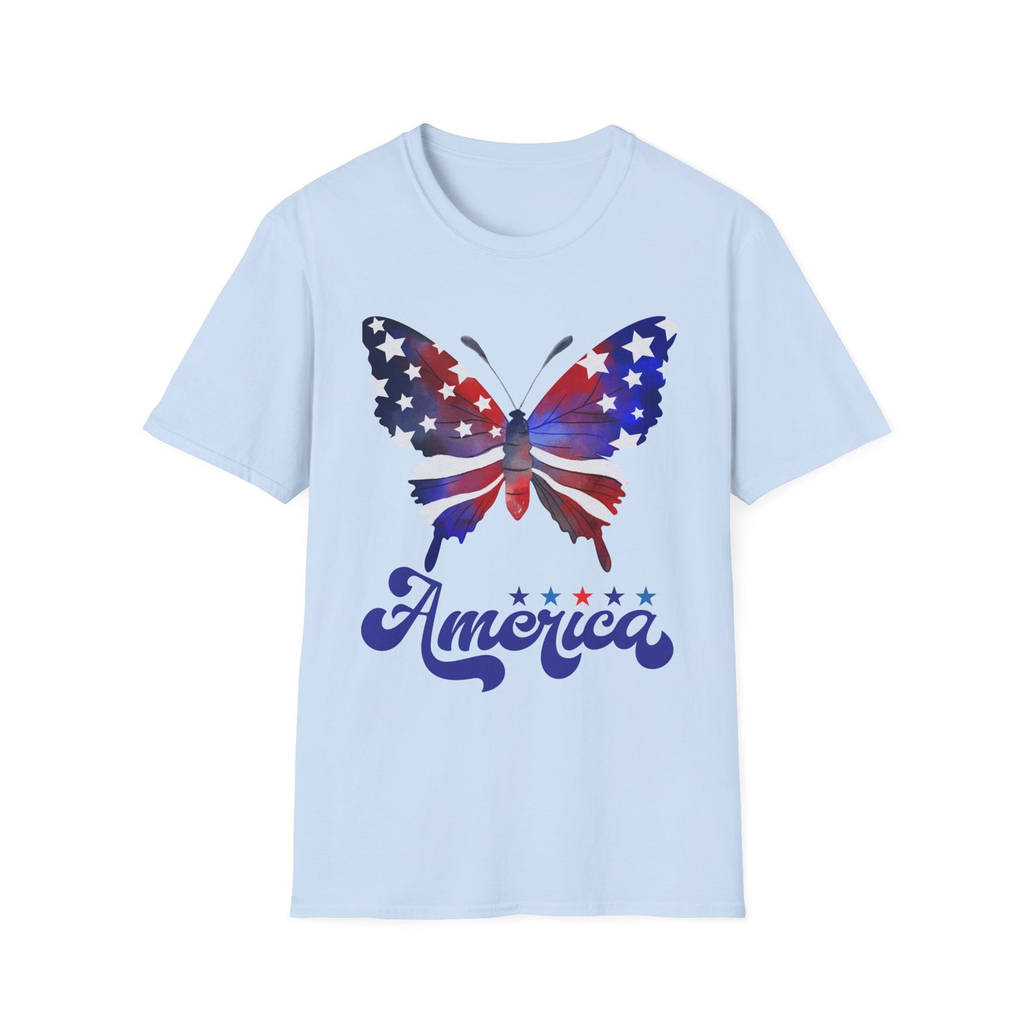 Unite Comfort and Patriotism with this Butterfly Flag Soft Style T-Shirt