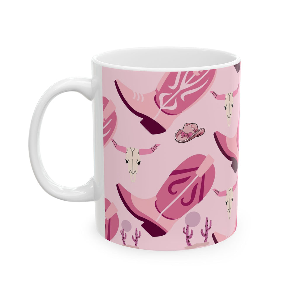 Cowgirl Pink Pattern Ceramic Mug — Western Hats & Boots Coffee Cup (11oz/15oz)