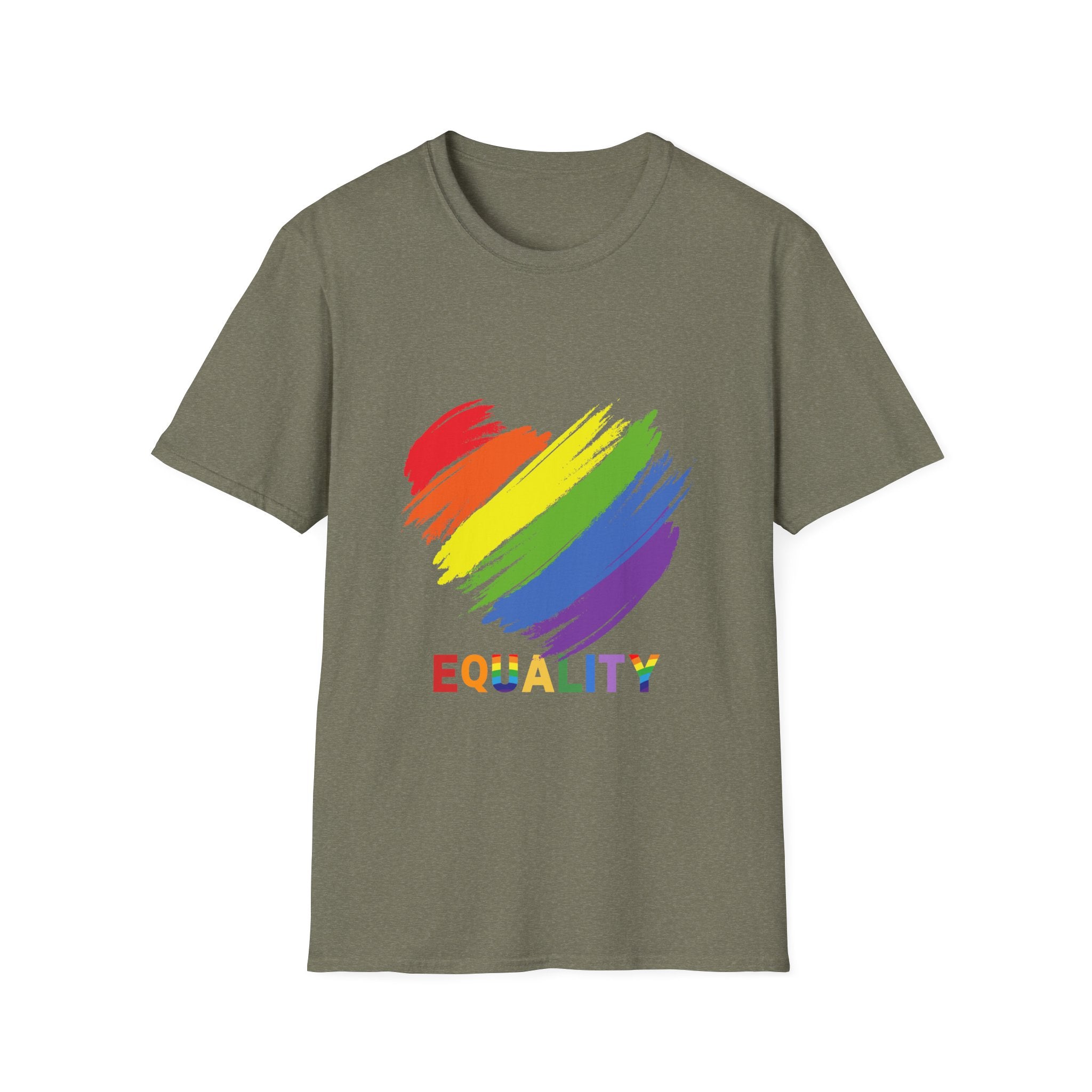 Unisex Equality Pride T-Shirt, LGBTQ+ Apparel, Rainbow Heart Tee, Gift for Allies, Softstyle Anniversary Shirt