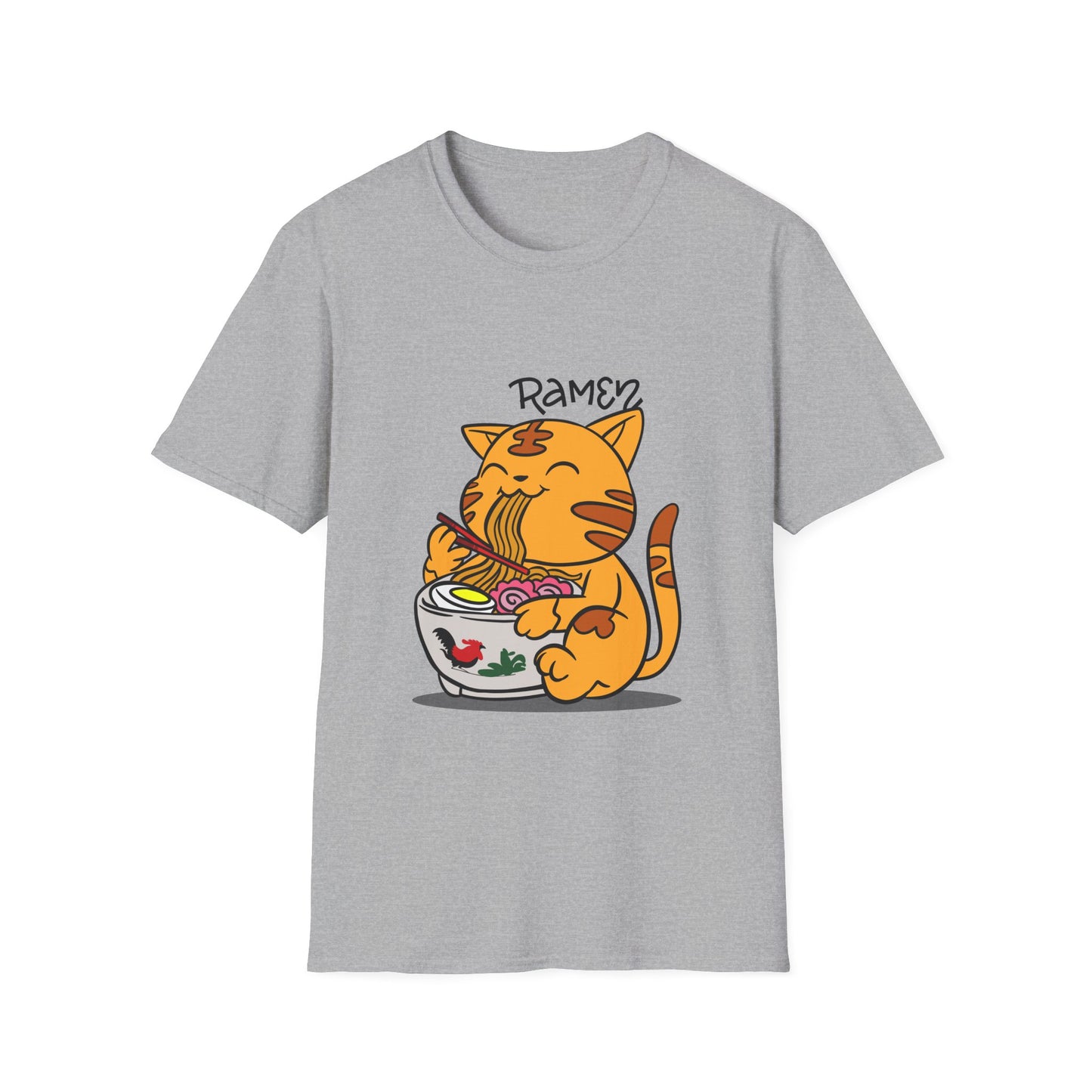 Cute Cat Ramen T-Shirt, Funny Cat Shirt, Unisex Graphic Tee, Anime Apparel, Gift for Cat Lovers, Foodie Fashion