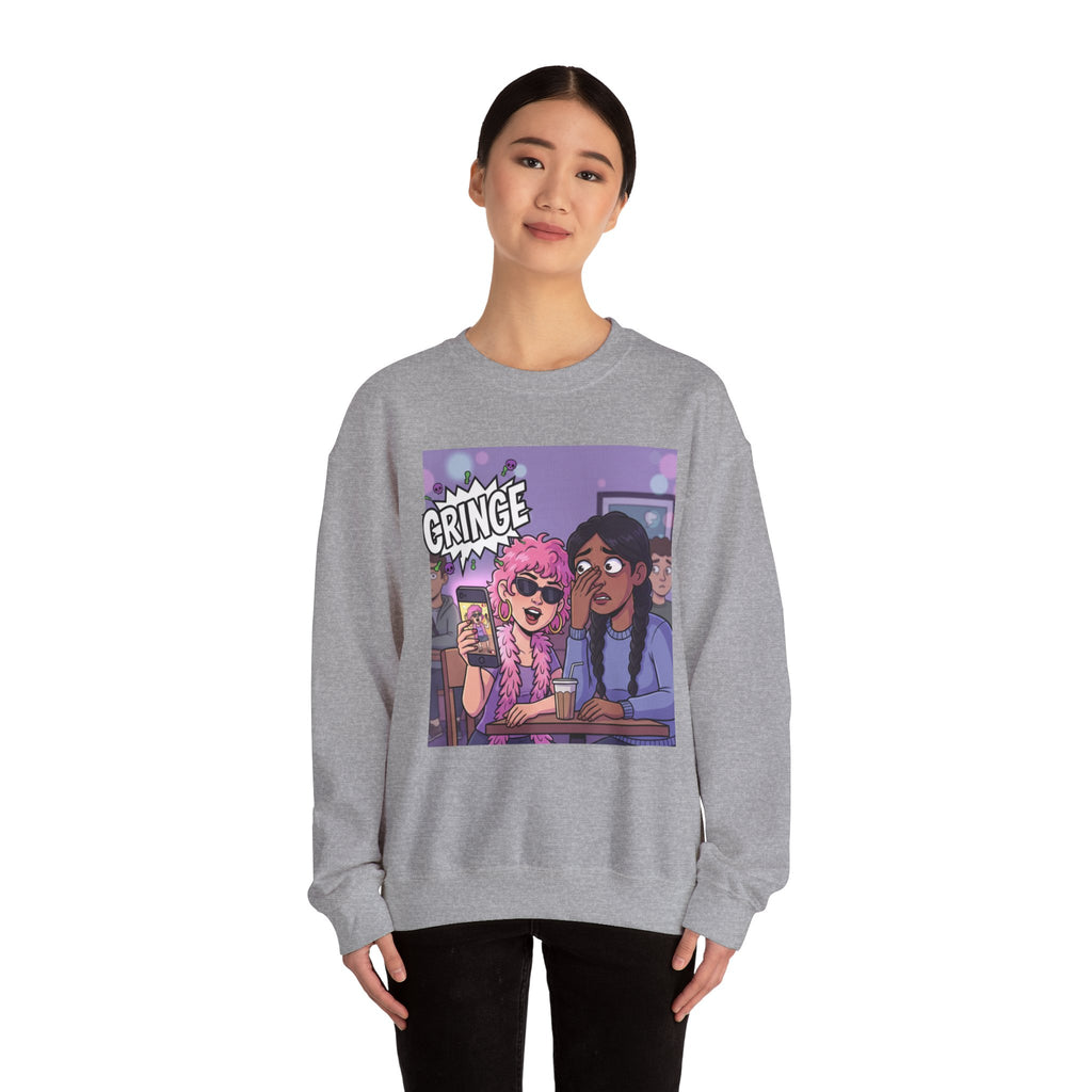Cringe Friends Illustration Sweatshirt | Cartoon Cafe Scene