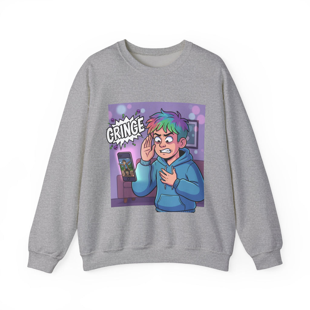 Cringe Reaction Cartoon Boy Sweatshirt | Funny Phone Call Illustration