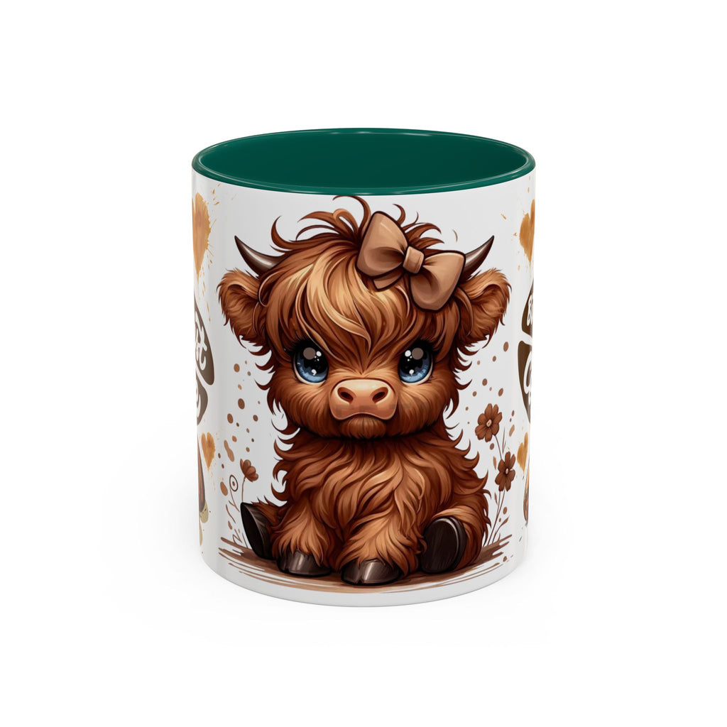 Cute Highland Cow Coffee Mug — "But First Coffee" Colorful Ceramic Mug (11oz/15oz)