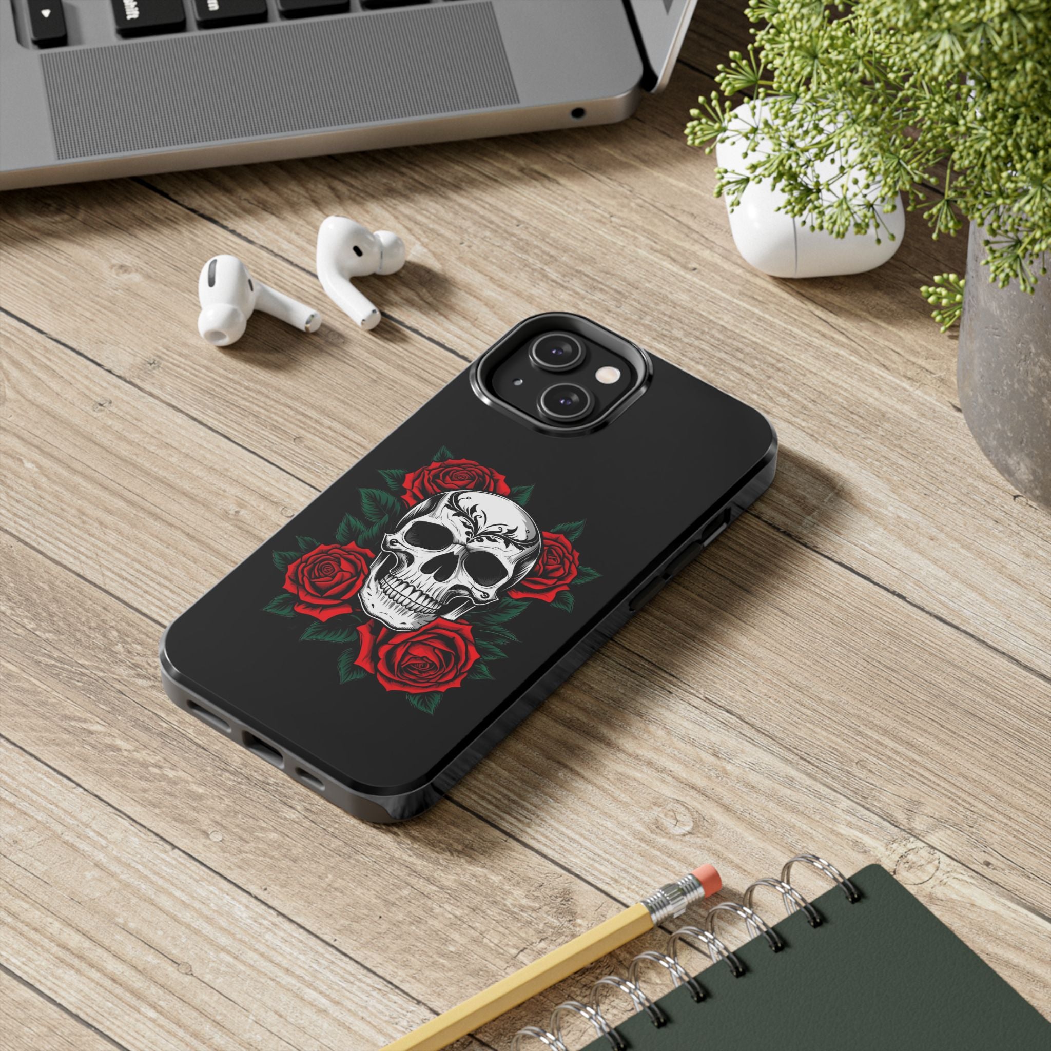 Skull and Roses Tough Phone Case — Durable Protective iPhone Cover with Vibrant Wing Design