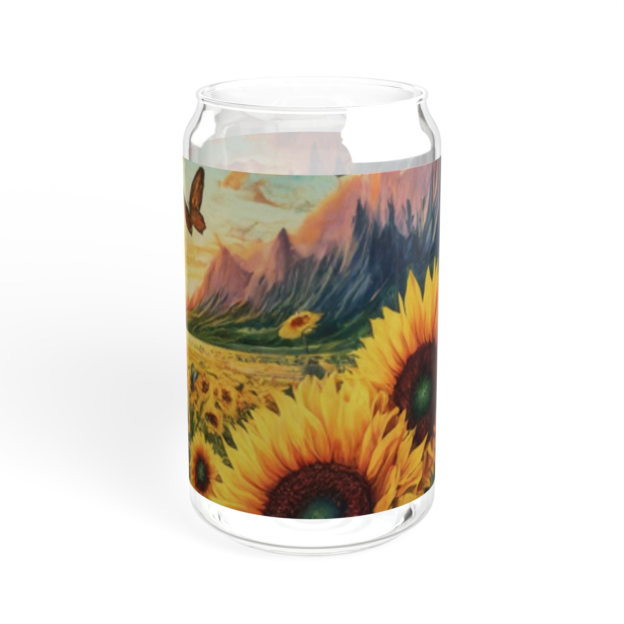 Glass Cup with Straw Sunflower Sunset Theme Sipper Glass, 16oz