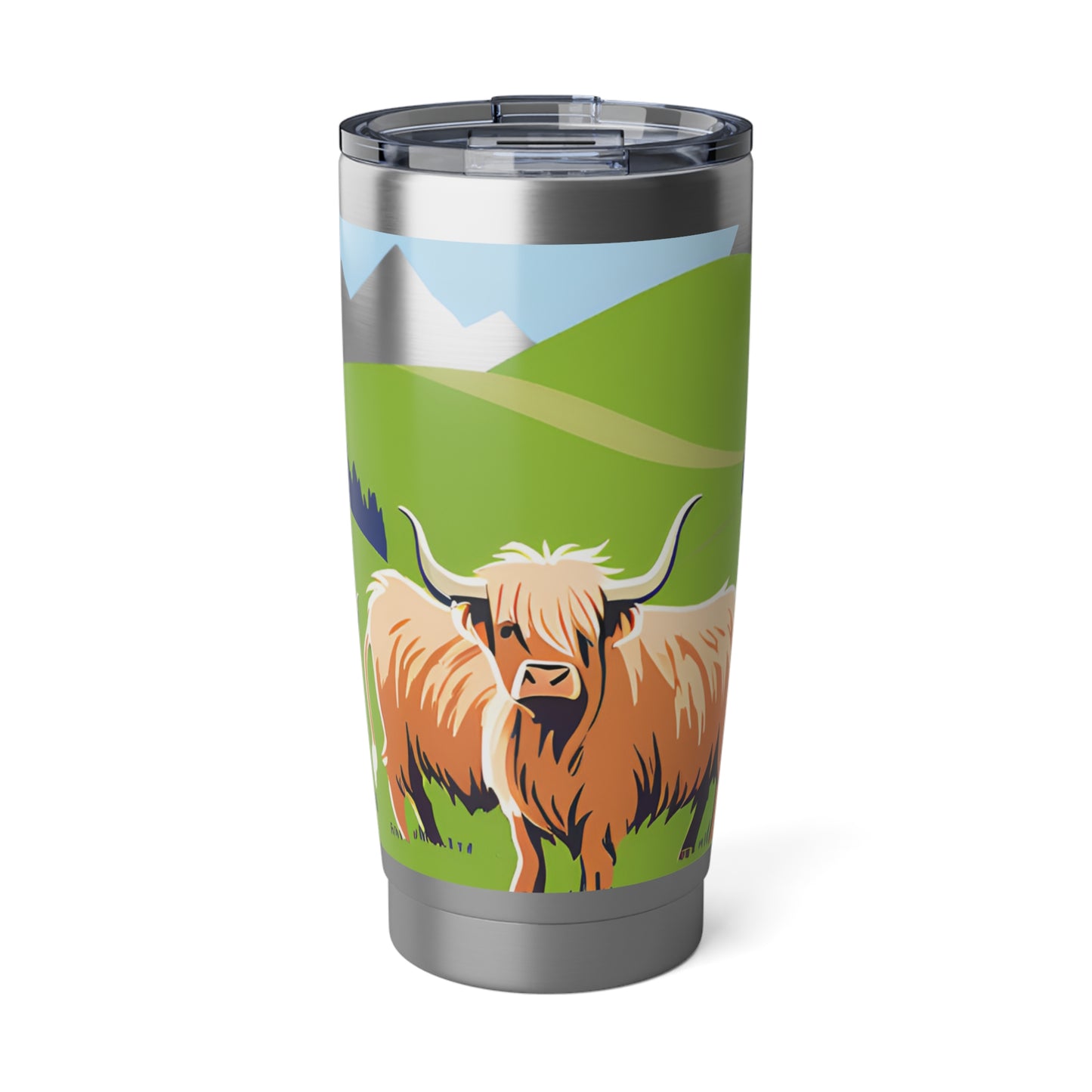 Highland Cow 20oz Tumbler — Insulated Travel Mug with Scenic Mountain Design