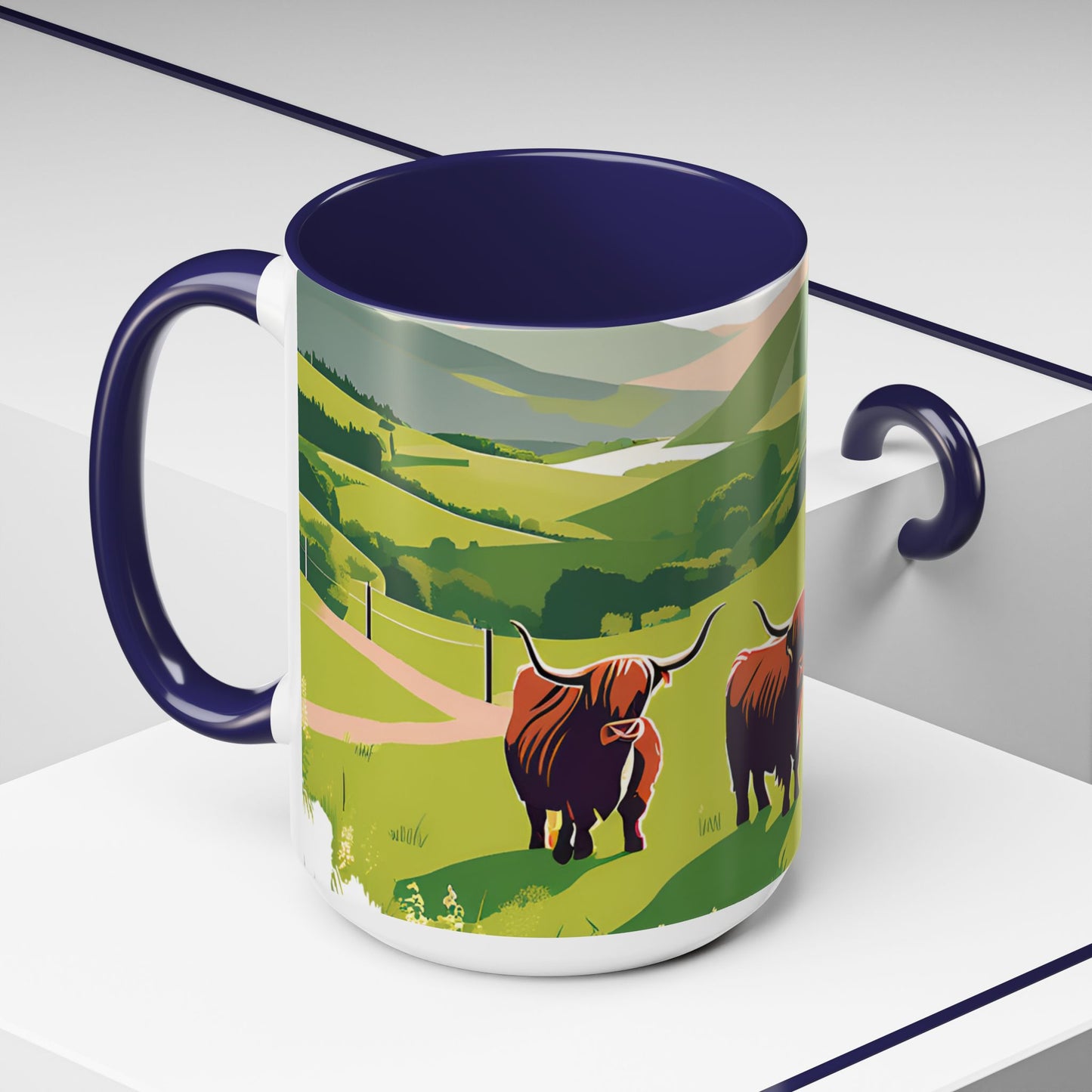 Highland Cow Coffee Mug – Scenic Farm Landscape Accent Mug (11/15oz)