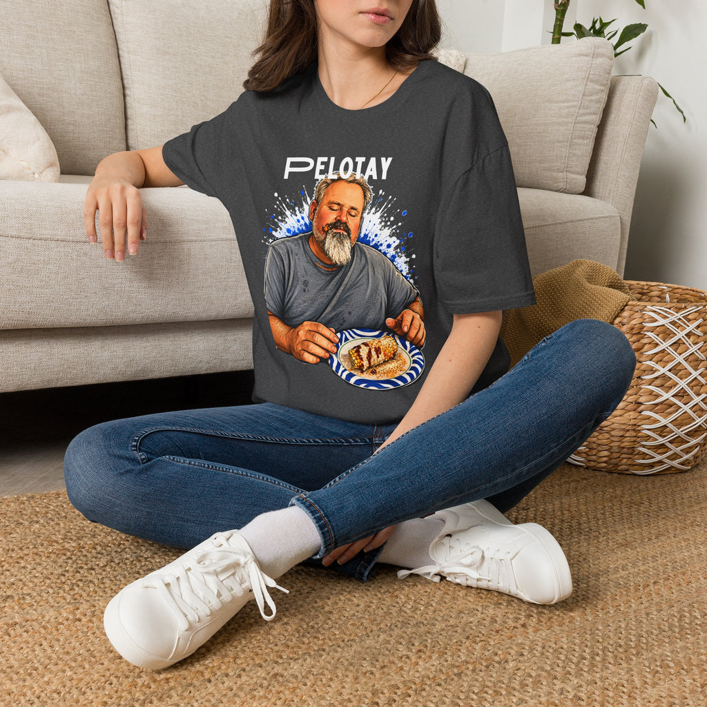 T-Shirt — Bearded Man Enjoying Mexican Elote for the First Time Illustration