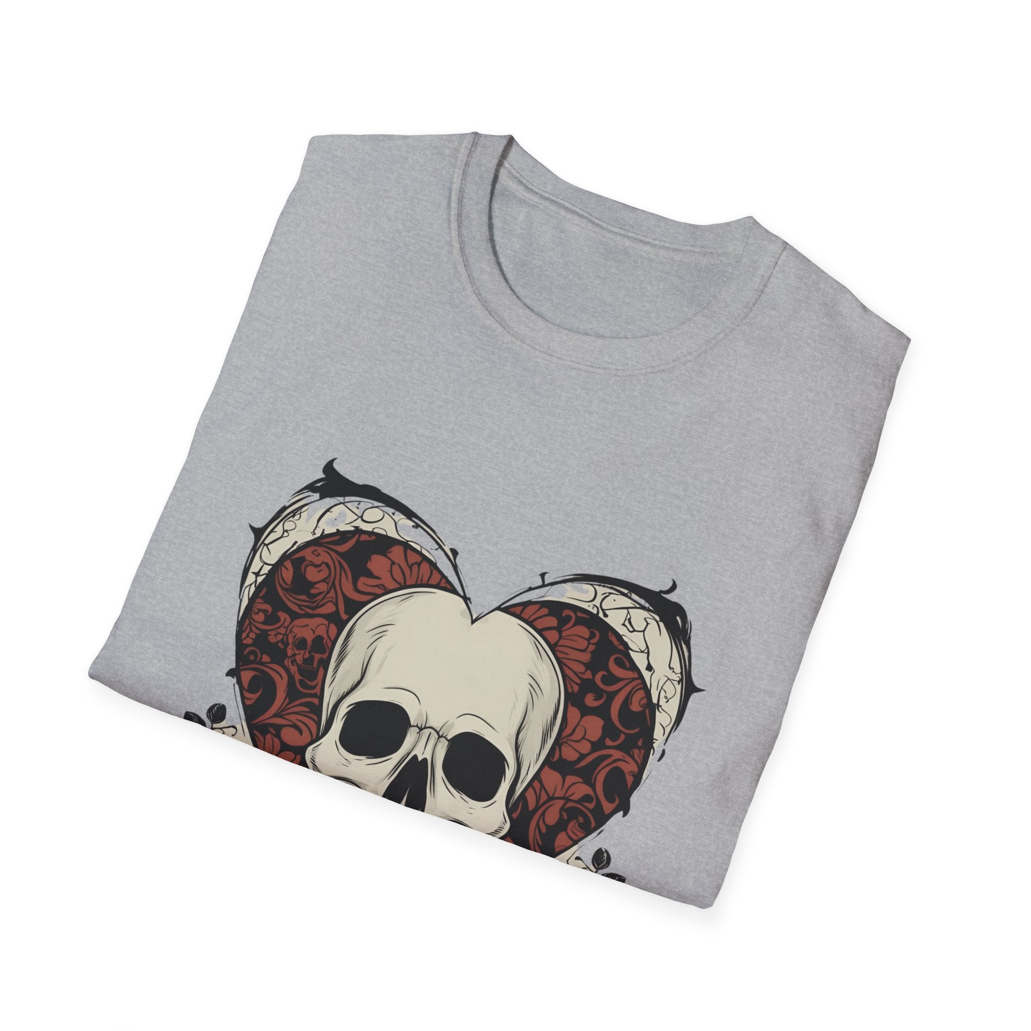 Skull Heart Graphic Tee - Edgy Unisex T-Shirt for Halloween, Gothic Style, Alternative Fashion, Gift for Her/Him