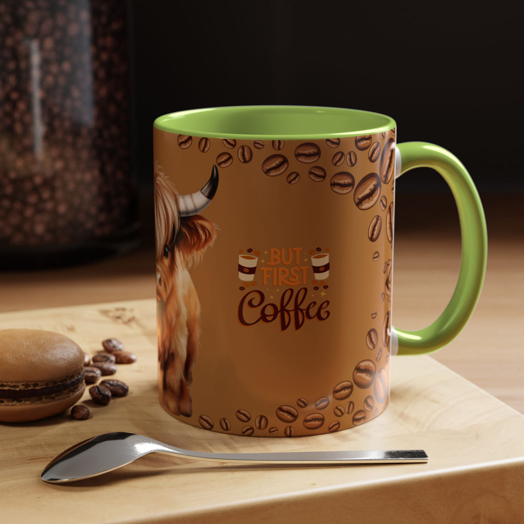 Highland Cow Coffee Mug — 'But First Coffee' Highland Cow Accent Mug (11/15oz)