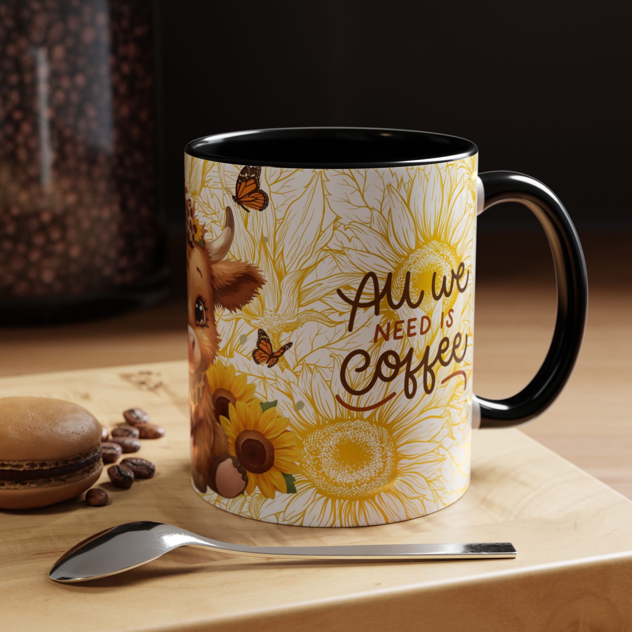 Highland Cow Cup Cute Sunflower Coffee Mug 11 and 15oz Size