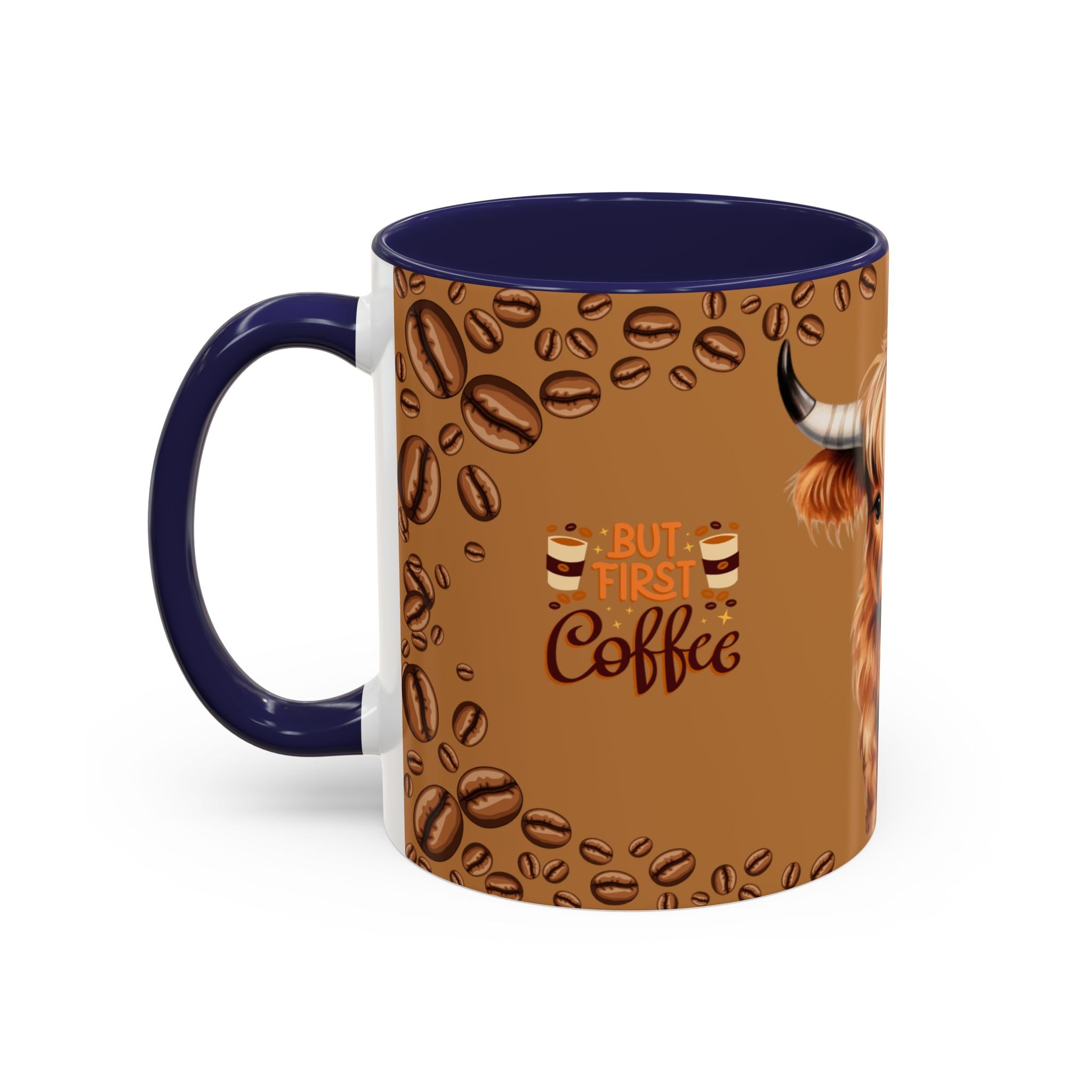 Highland Cow Coffee Mug — 'But First Coffee' Highland Cow Accent Mug (11/15oz)