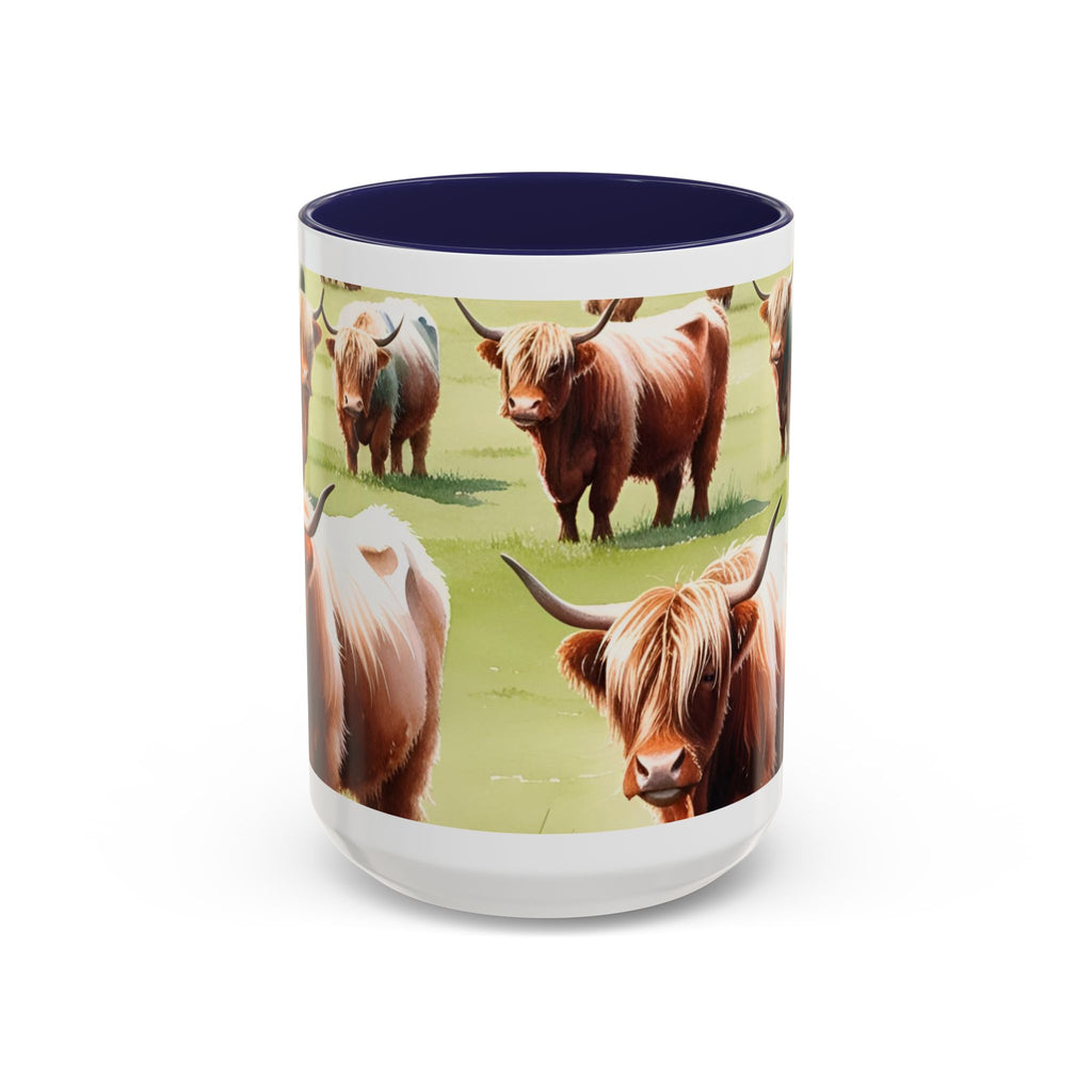 Highland Cow Accent Coffee Mug — Cute Rustic Cattle Farm Design (11/15 oz)