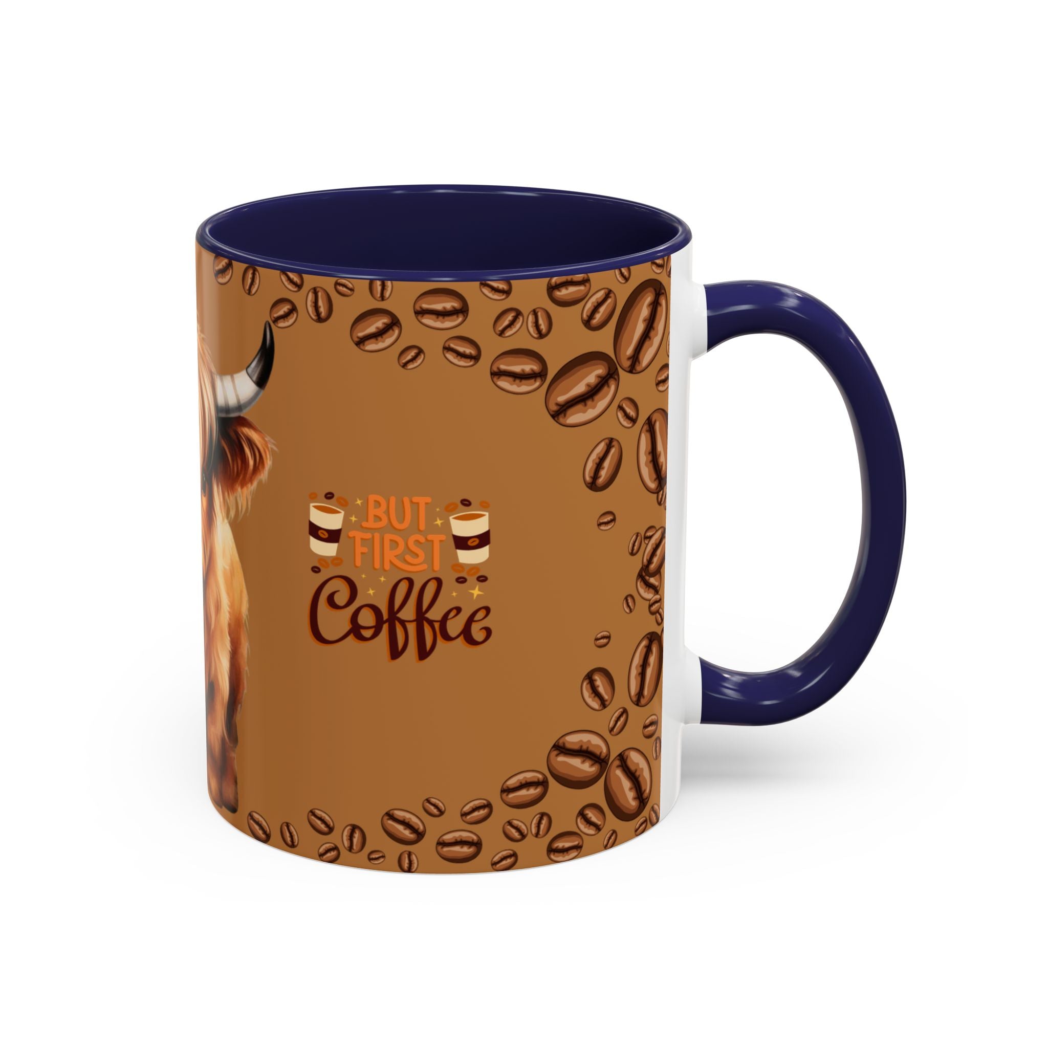 Highland Cow Coffee Mug — 'But First Coffee' Highland Cow Accent Mug (11/15oz)