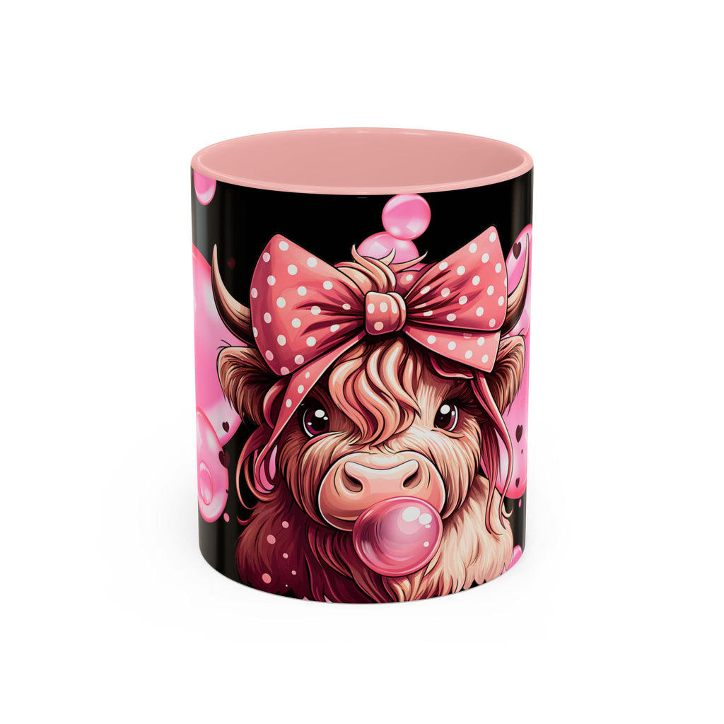 Highland Cow Bubblegum Mug  Cute Pink Bow Accent Coffee Cup (11/15oz)