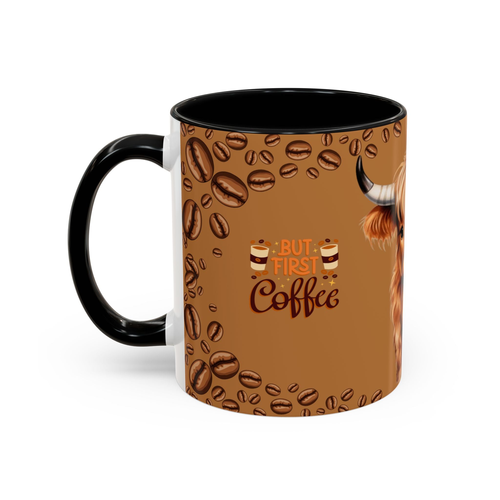 Highland Cow Coffee Mug — 'But First Coffee' Highland Cow Accent Mug (11/15oz)