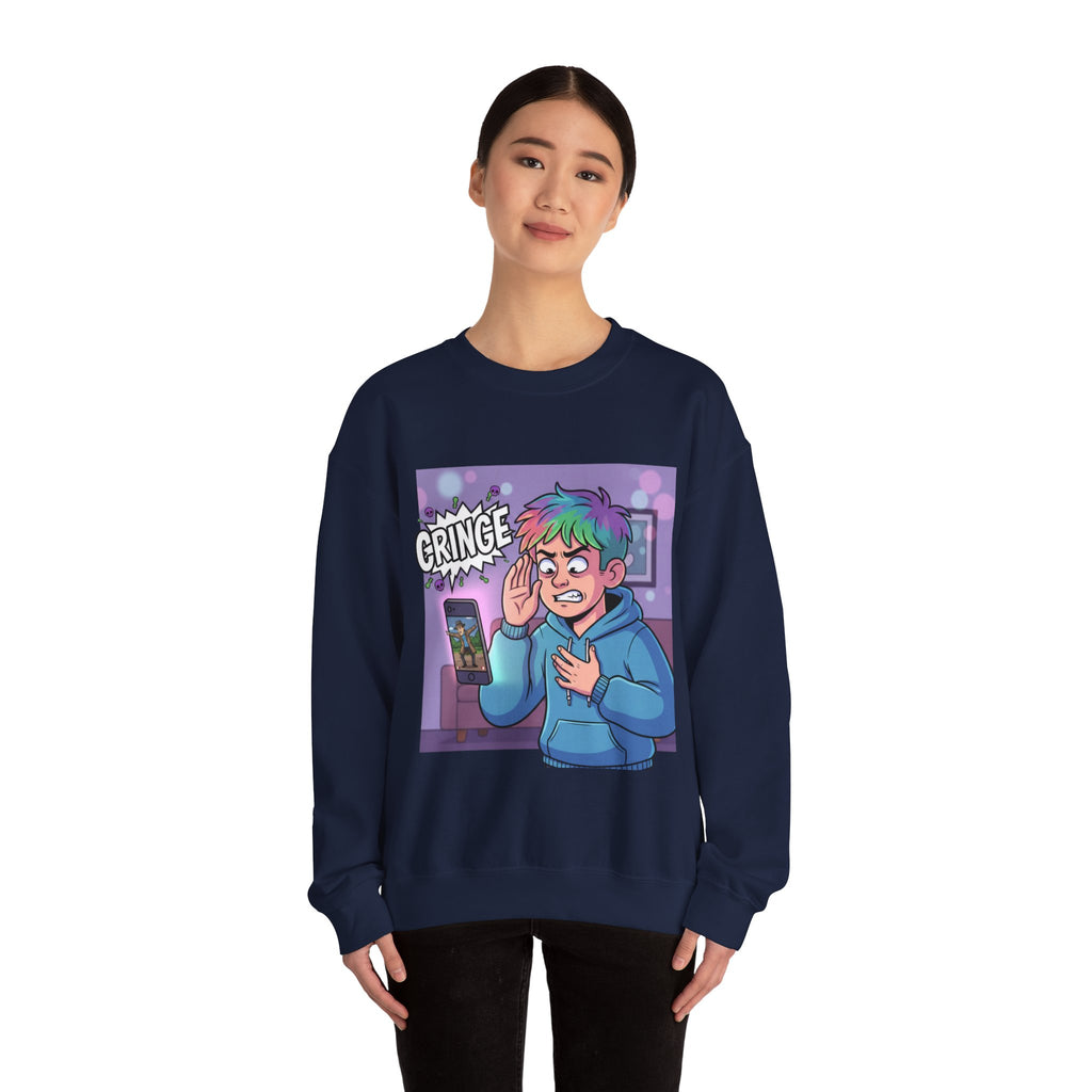 Cringe Reaction Cartoon Boy Sweatshirt | Funny Phone Call Illustration
