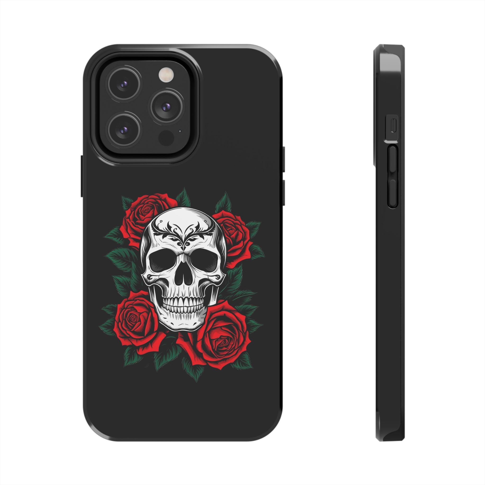 Skull and Roses Tough Phone Case — Durable Protective iPhone Cover with Vibrant Wing Design