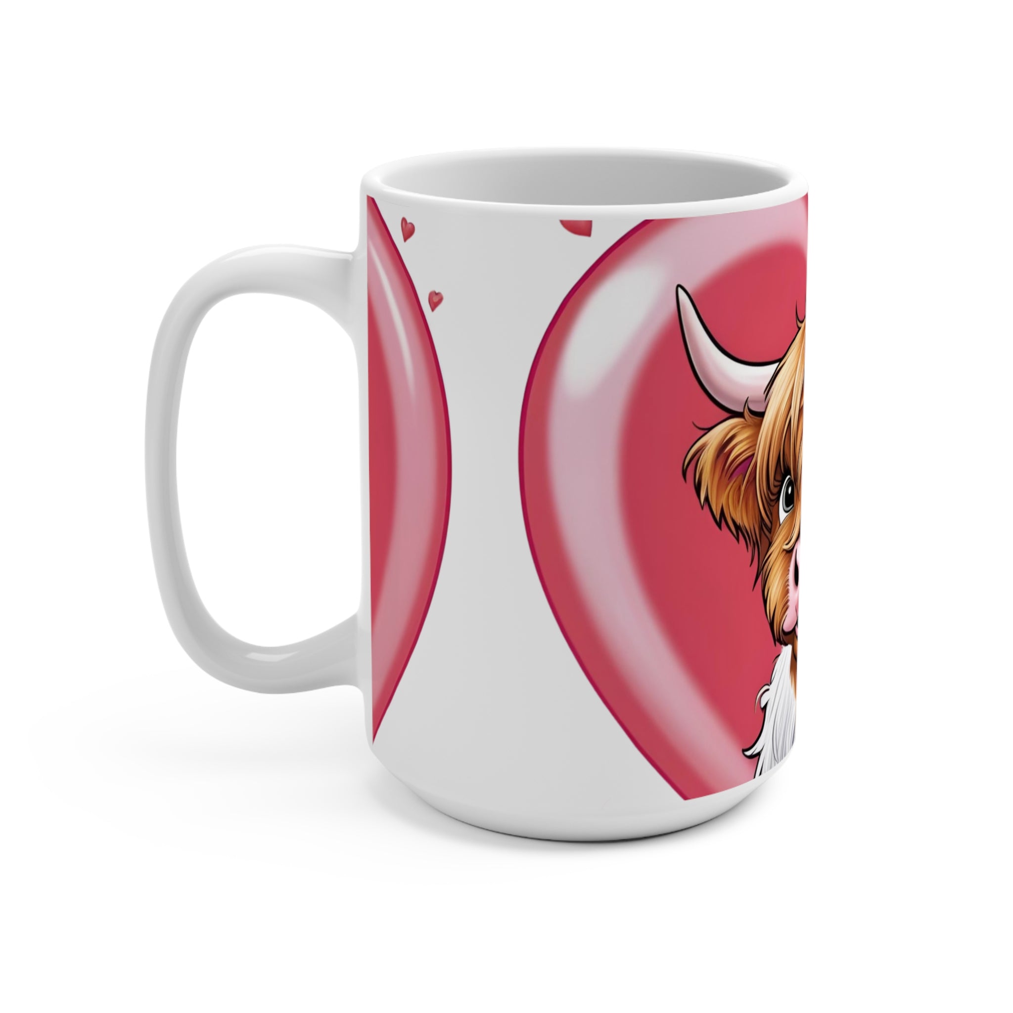 Highland Cow Love Mug - 15oz Cute Heart Design