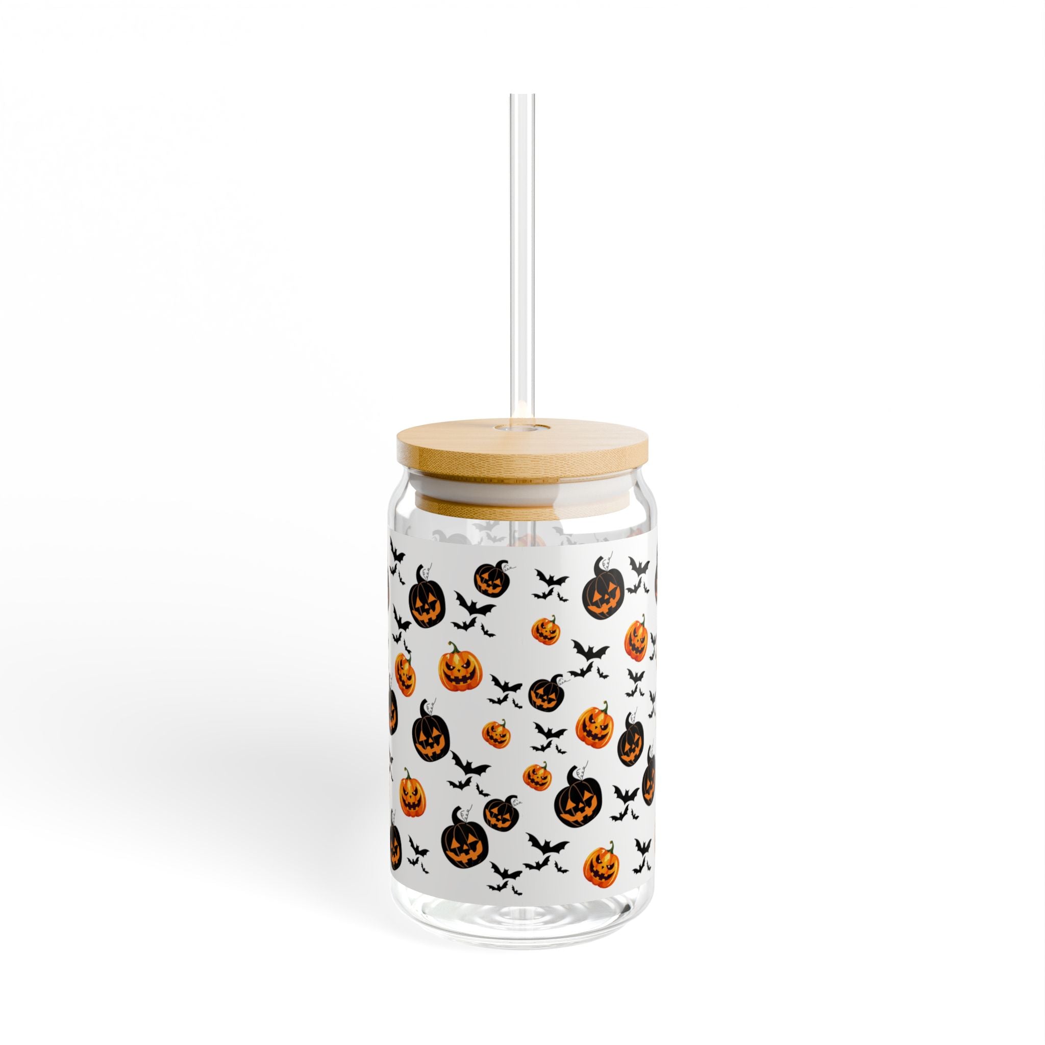 Halloween Sipper Glass, 16oz Pumpkin Design, Reusable Container, Fall Spooky Drinkware