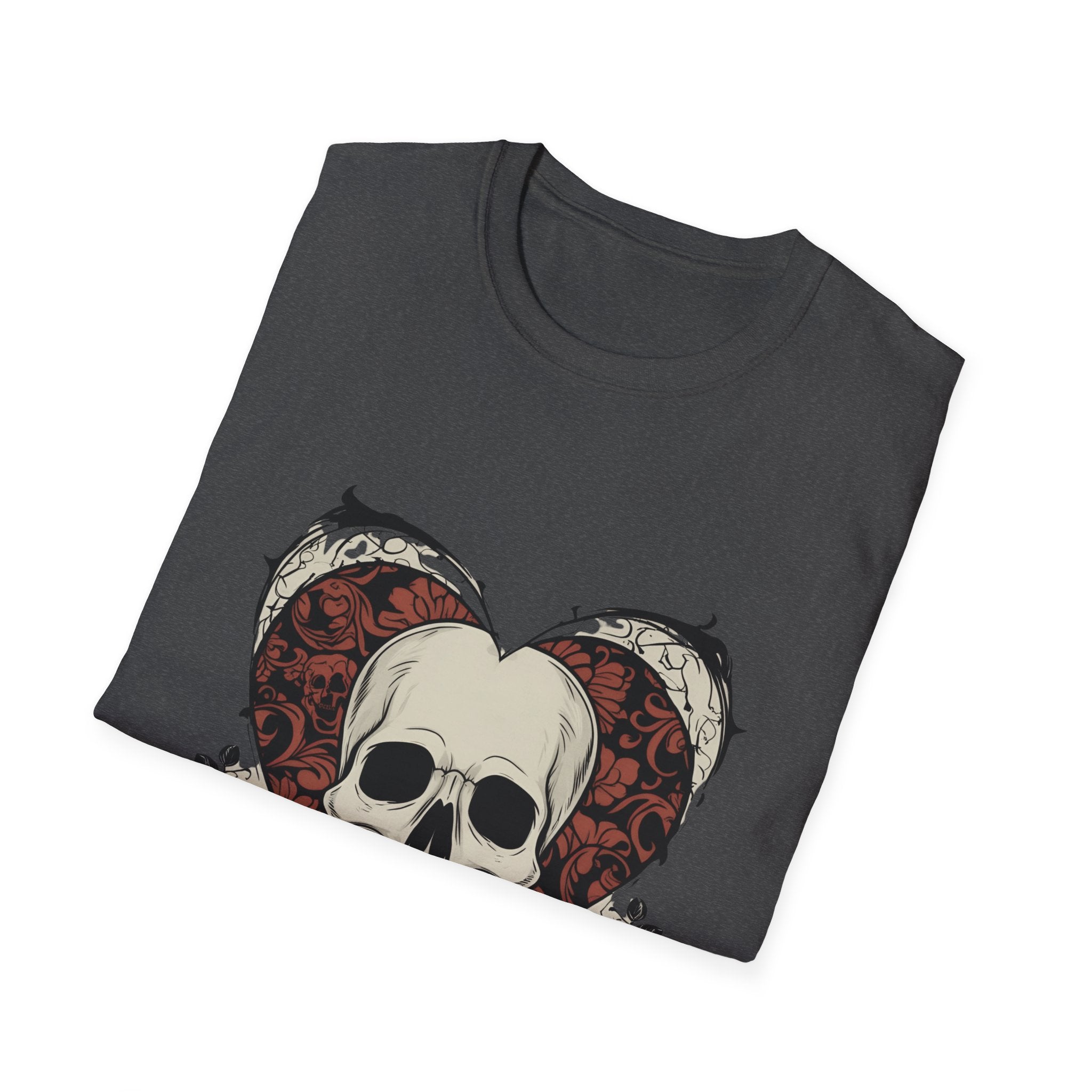 Skull Heart Graphic Tee - Edgy Unisex T-Shirt for Halloween, Gothic Style, Alternative Fashion, Gift for Her/Him