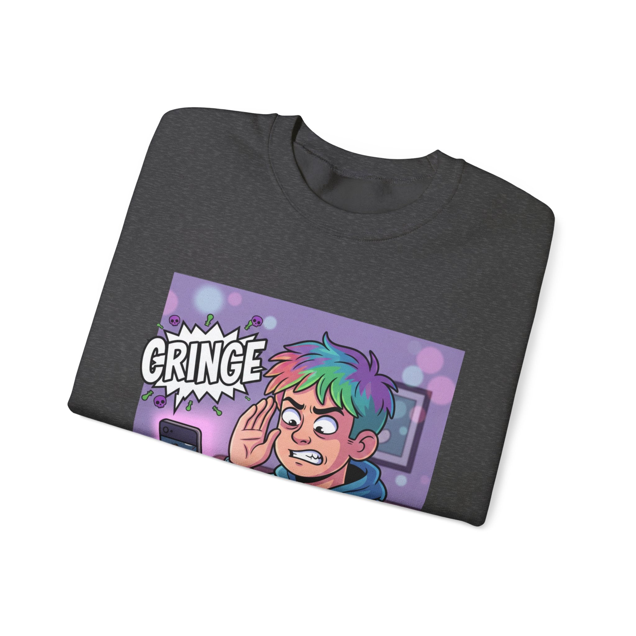 Cringe Reaction Cartoon Boy Sweatshirt | Funny Phone Call Illustration