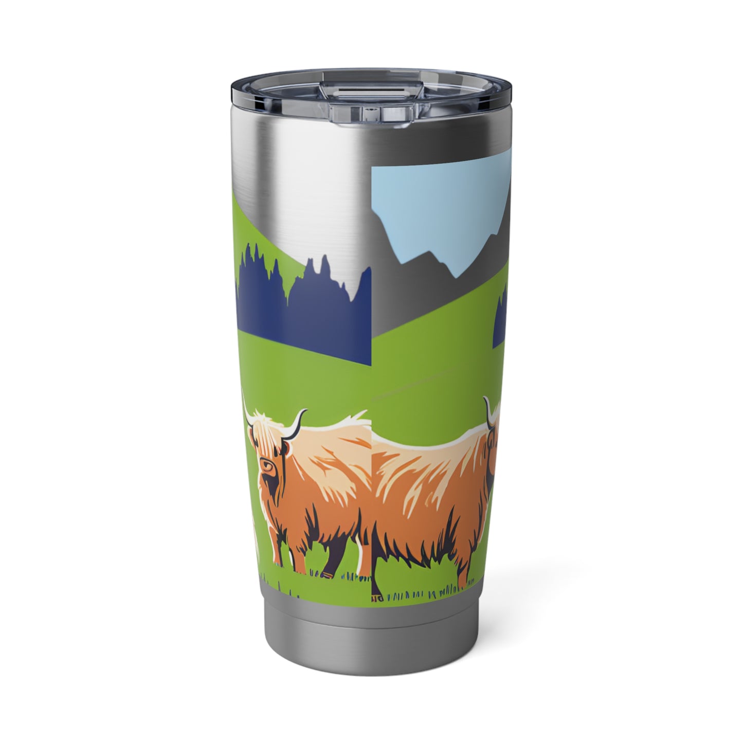 Highland Cow 20oz Tumbler — Insulated Travel Mug with Scenic Mountain Design