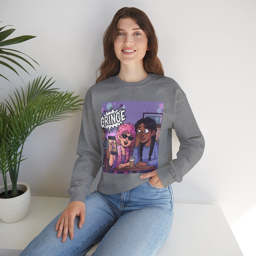 Cringe Friends Illustration Sweatshirt | Cartoon Cafe Scene