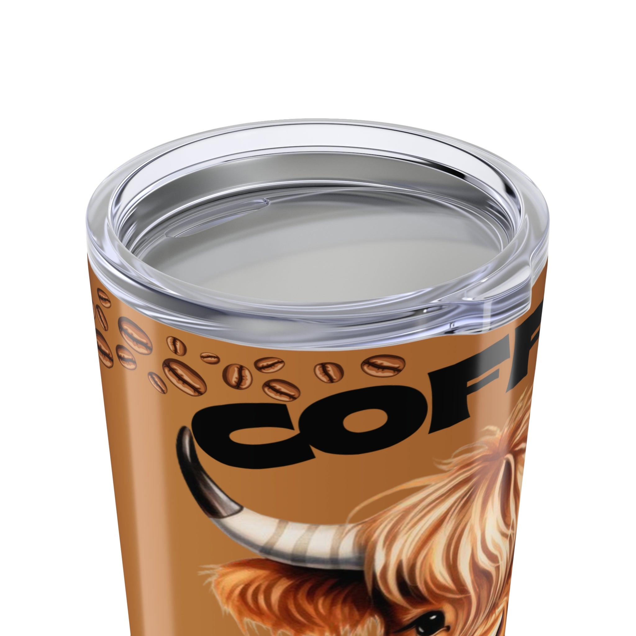 Cute Highland Cow Tumbler Coffee Mug  –   20oz Design, Coffee Beans Pattern