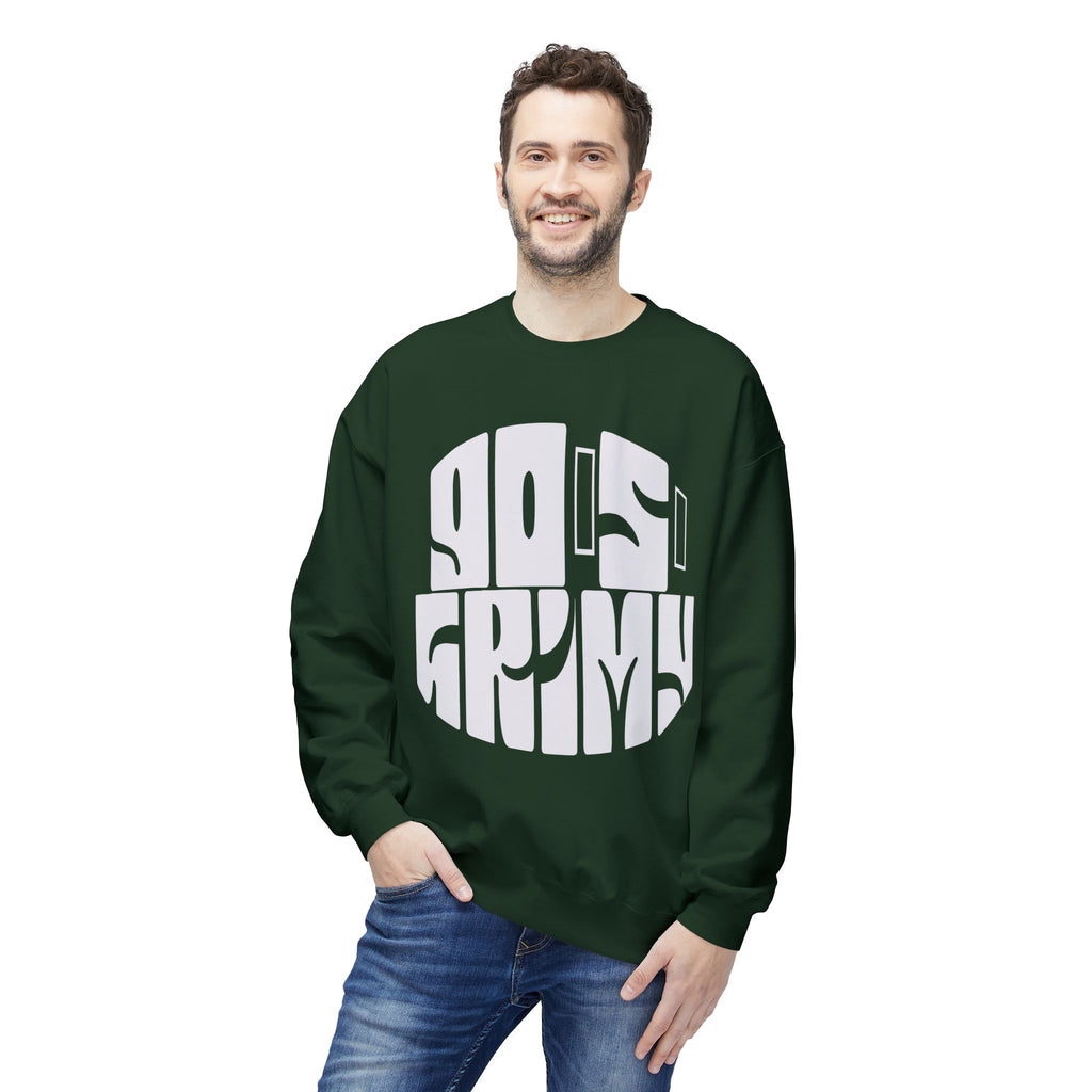 90s Grime Crewneck Sweatshirt — Retro Distorted Logo Pullover