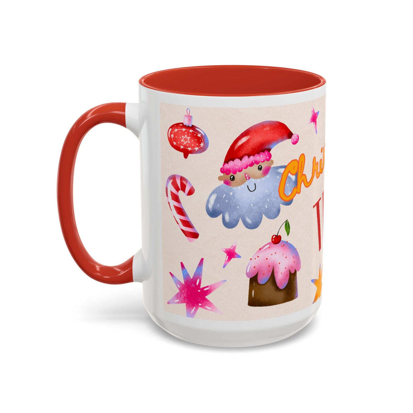 Christmas Time Accent Coffee Mug — Festive Gingerbread & Ornaments Holiday Mug (11/15 oz)