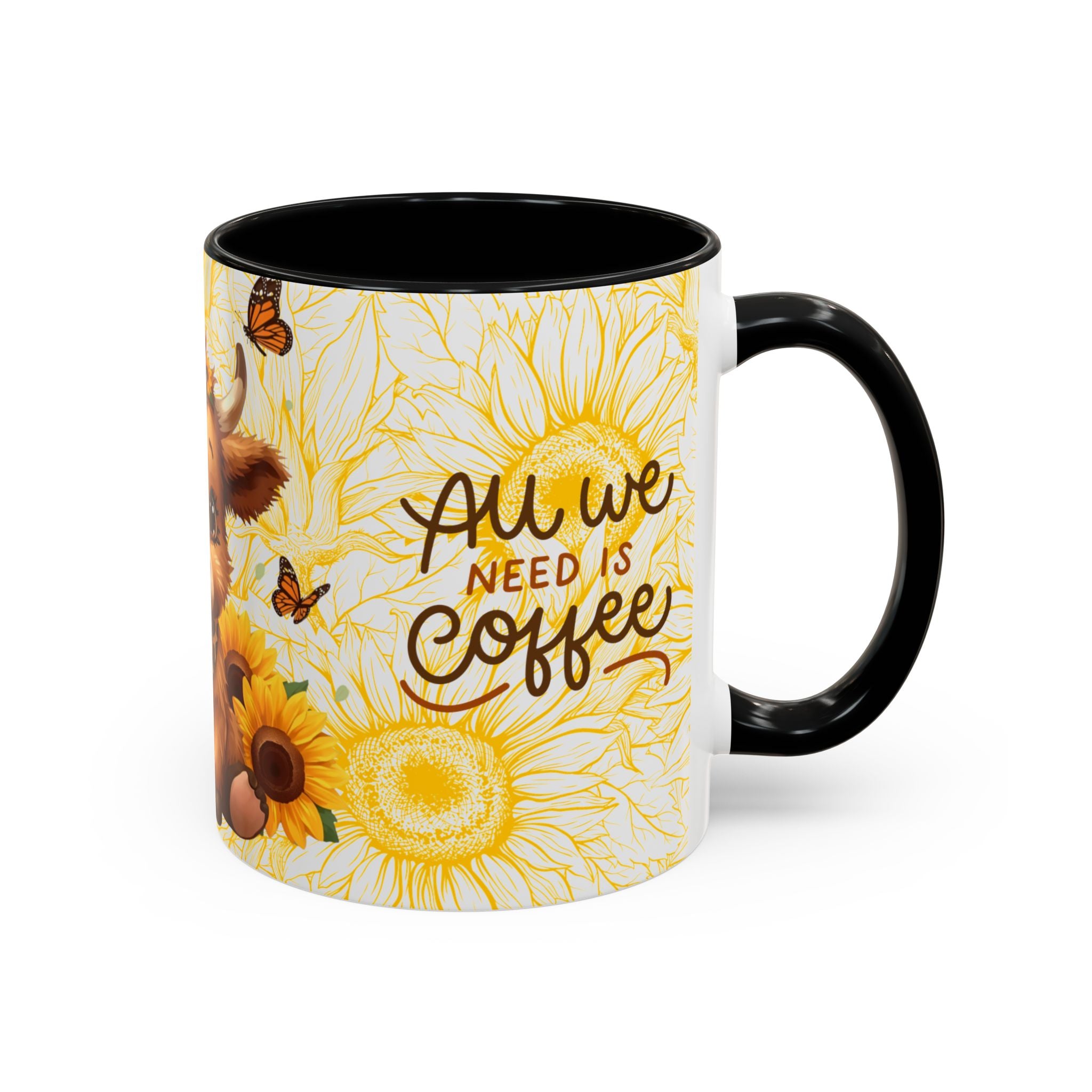 Highland Cow Cup Cute Sunflower Coffee Mug 11 and 15oz Size